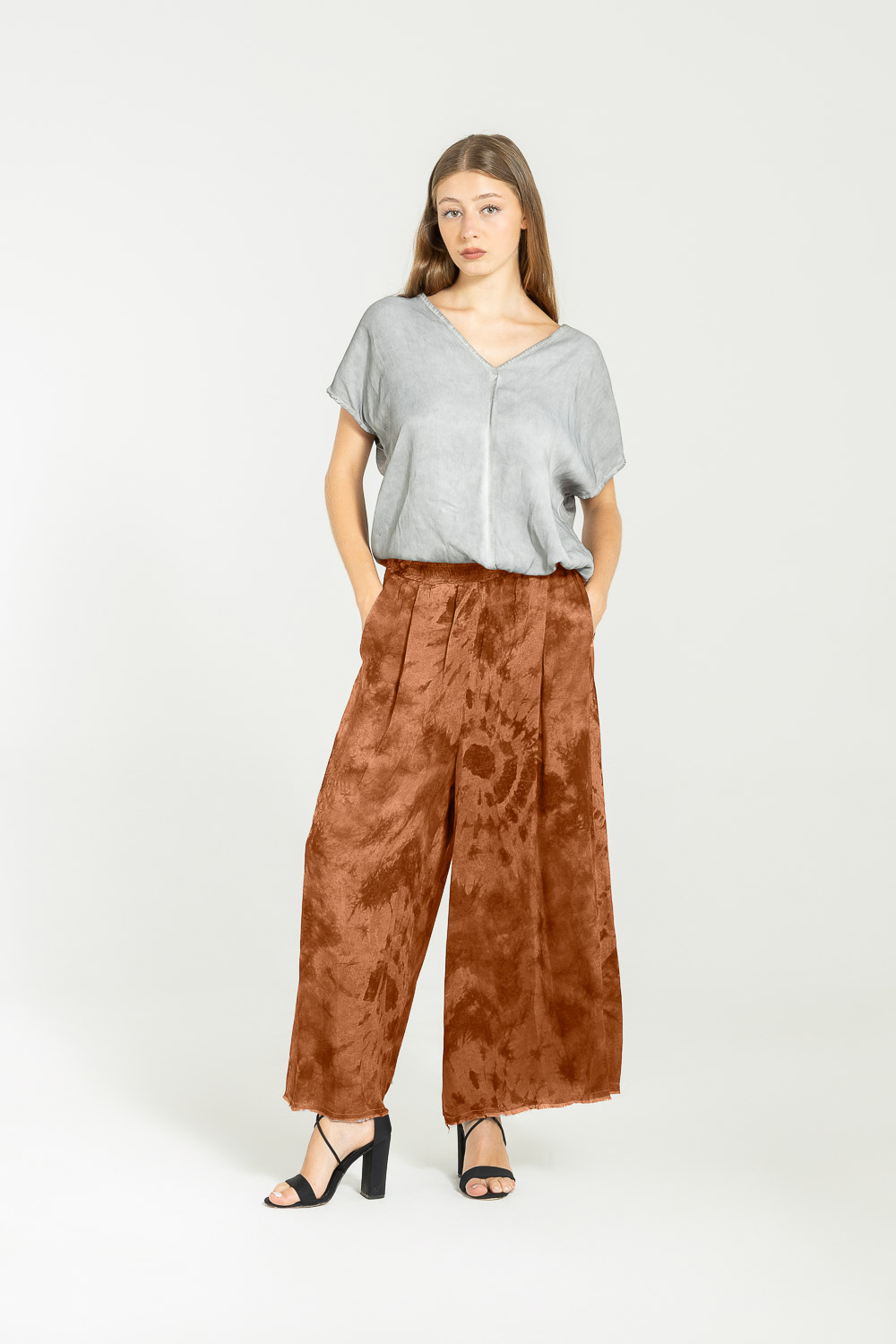 Sanctamuerte Pantaloni Pantalone Palazzo Hose Viskose Tie-Dye