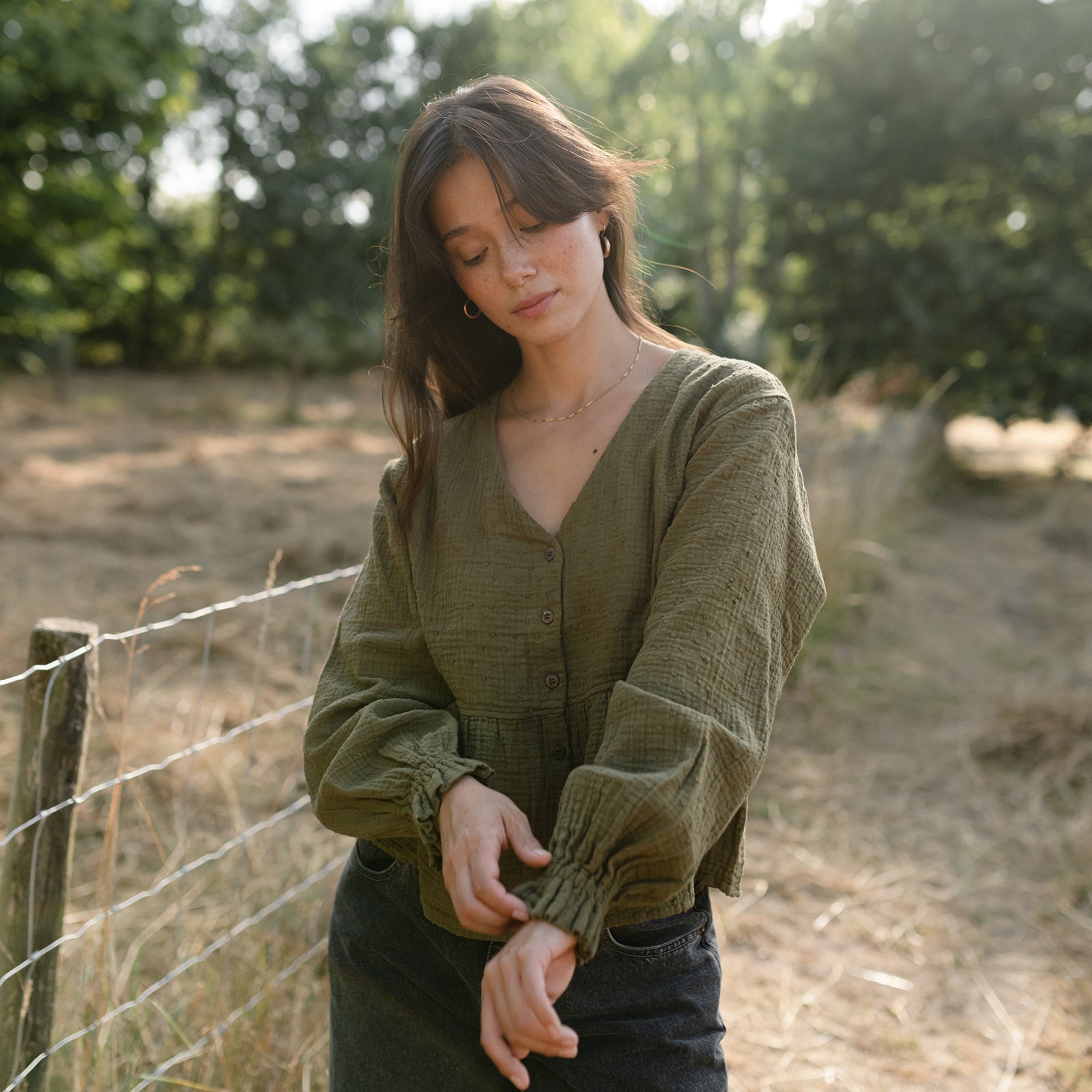 Nordlicht Selma Musselin Bluse Grün Punkte Bio