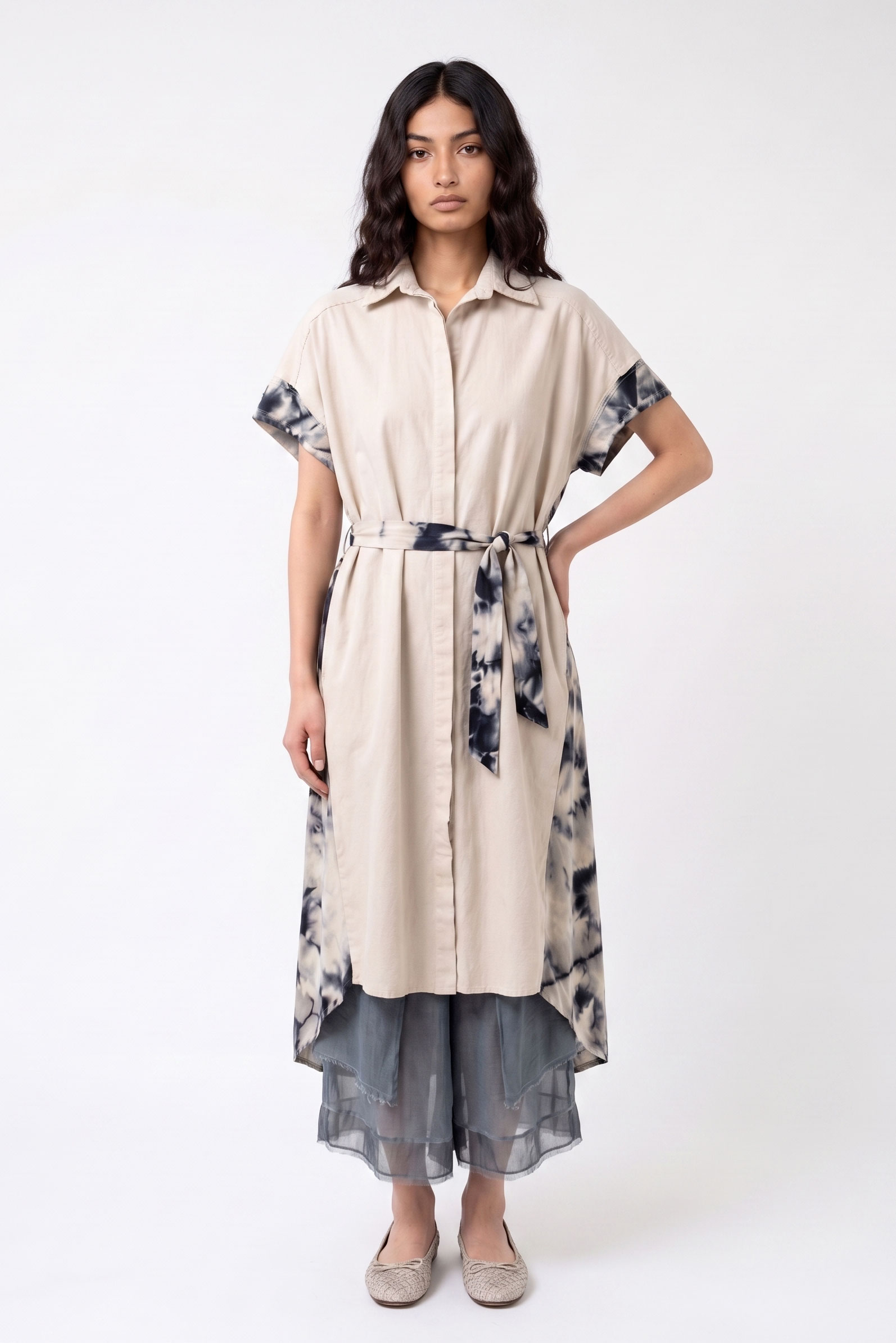 Sanctamuerte Camicie Hemdkleid Lang Baumwolle Marble