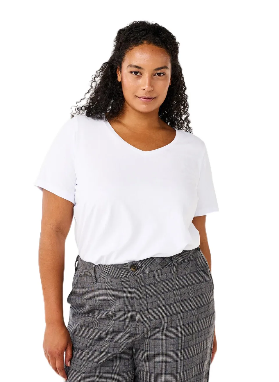 Zizzi T-Shirt Basic Damen Kurzarm V-Ausschnitt Baumwolle