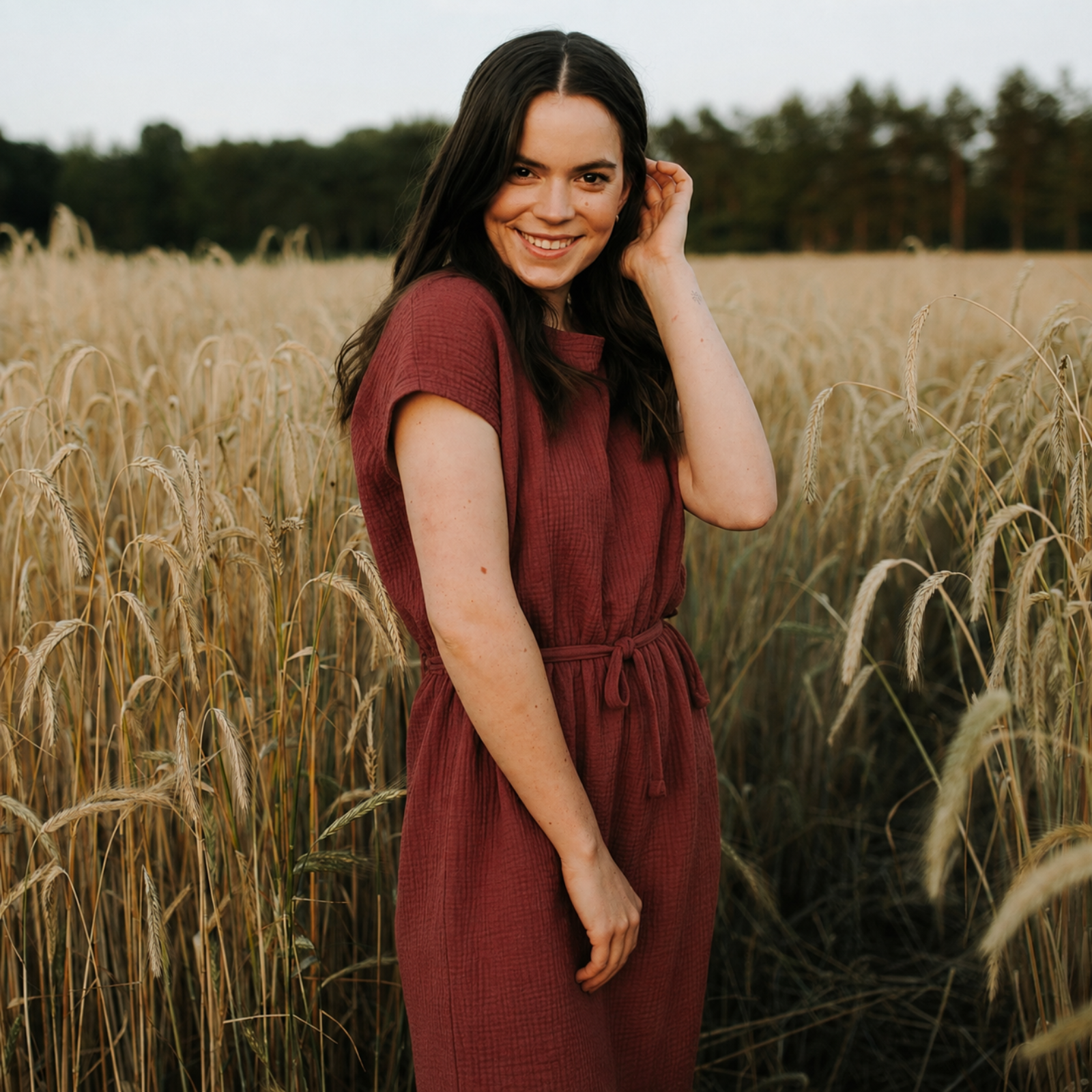 Nordlicht Elin Musselin Kleid Locker Bio-Baumwolle Rot