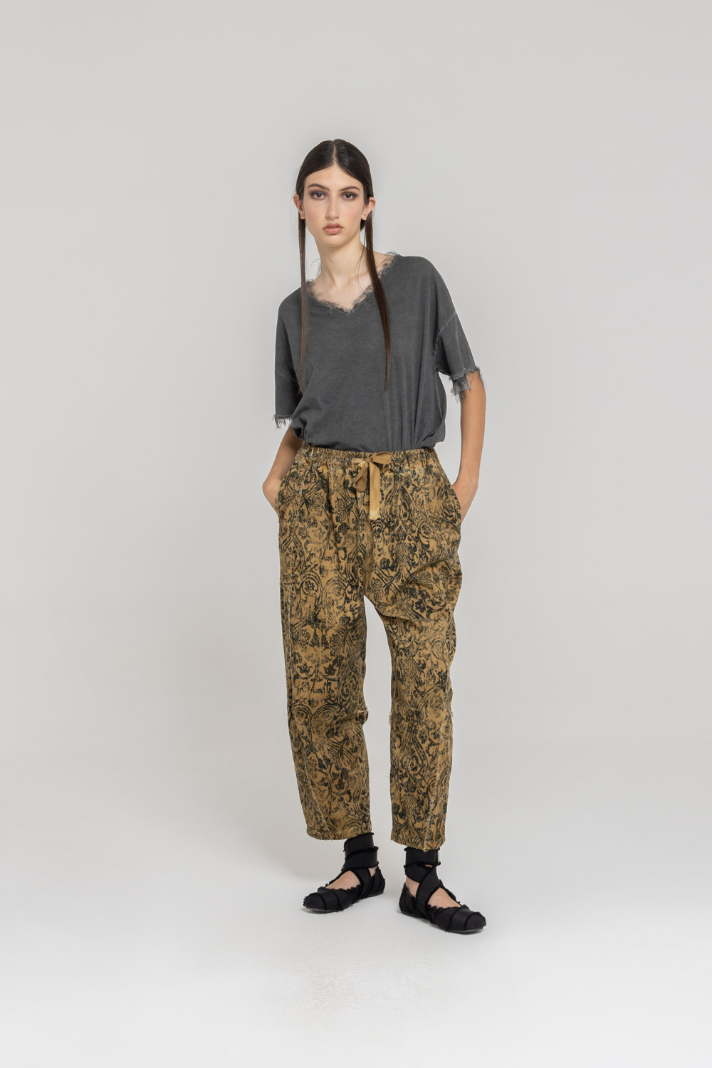 Sanctamuerte Pantaloni Semy Beggy Hose Baumwolle Barock