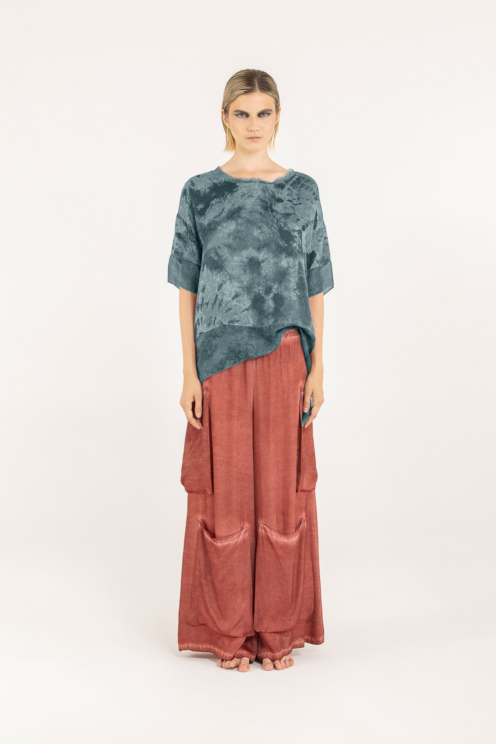 Sanctamuerte T-Shirt Tshirt Stampa Shirt Viskose-Satin Batik