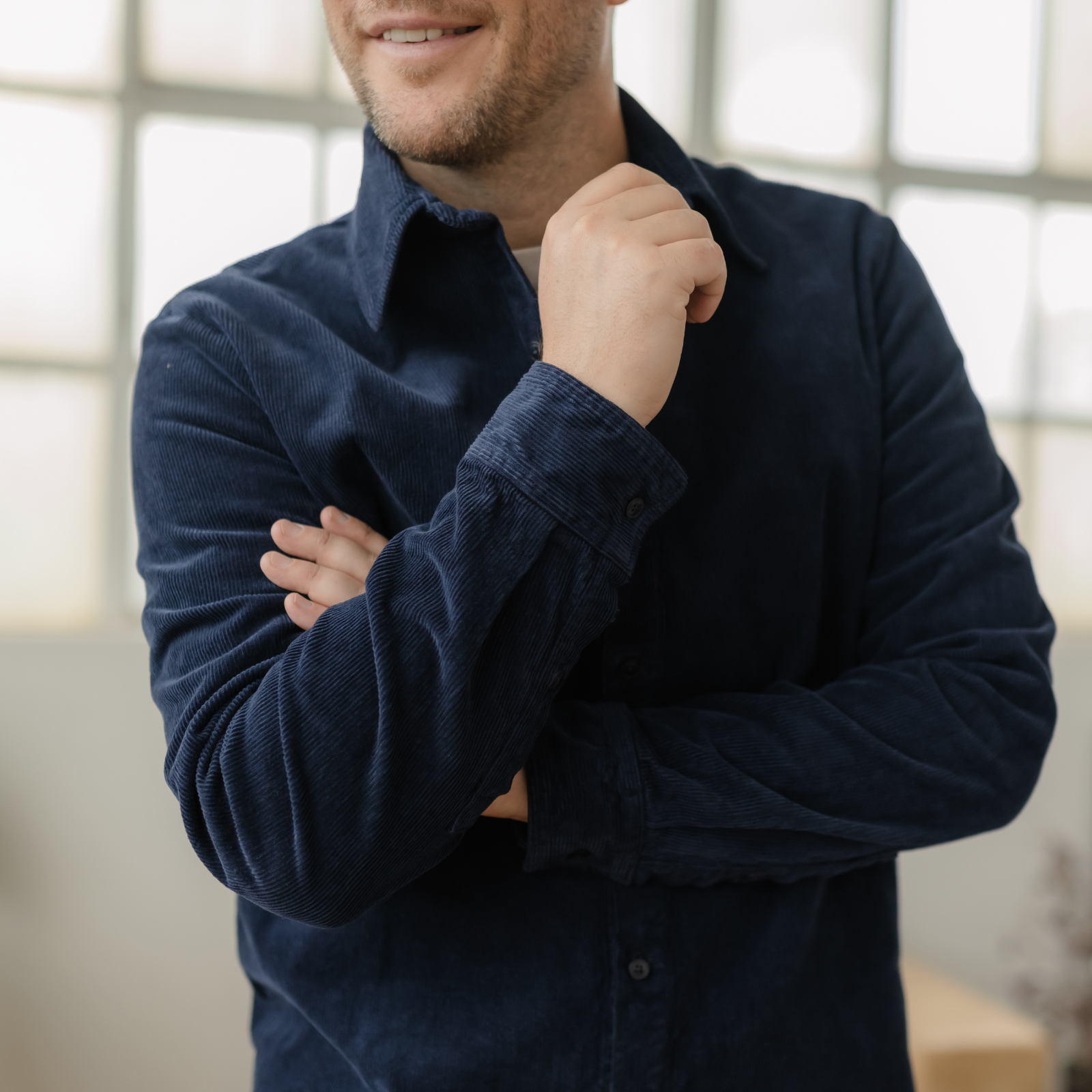 NORDLICHT Emil Cordhemd Herren Blau L Bio-Baumwolle