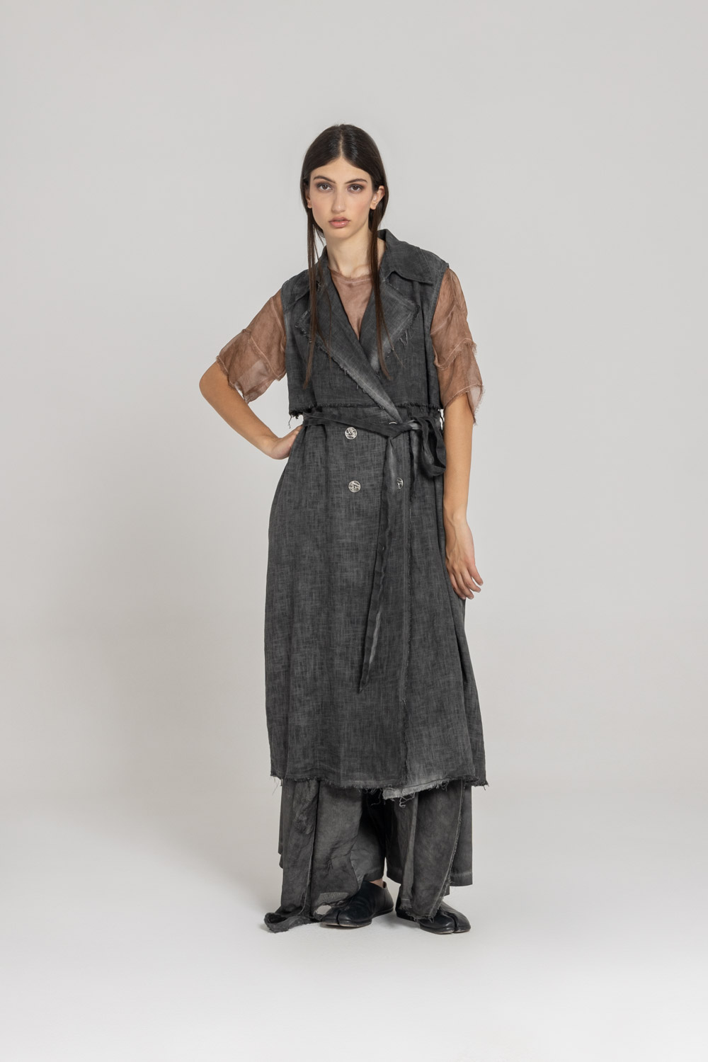 Sanctamuerte Capispalla Maxi Gilet Weste Leinen-Mix lang