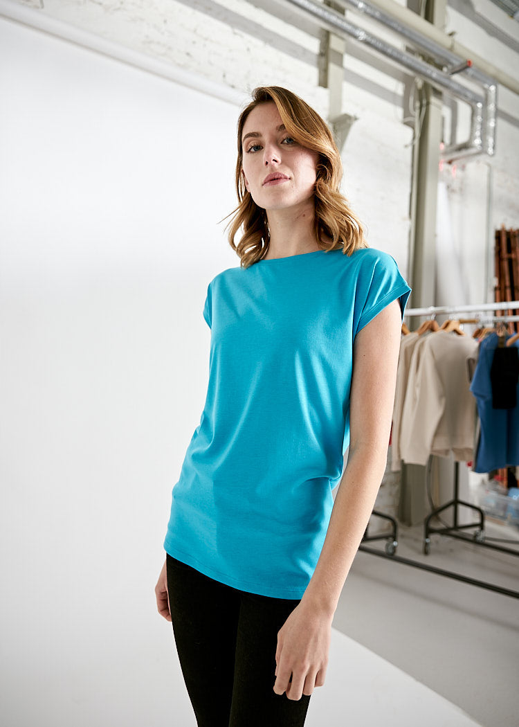 Wijld WoodShirt Elena Damen T-Shirt Blau Überschnitten
