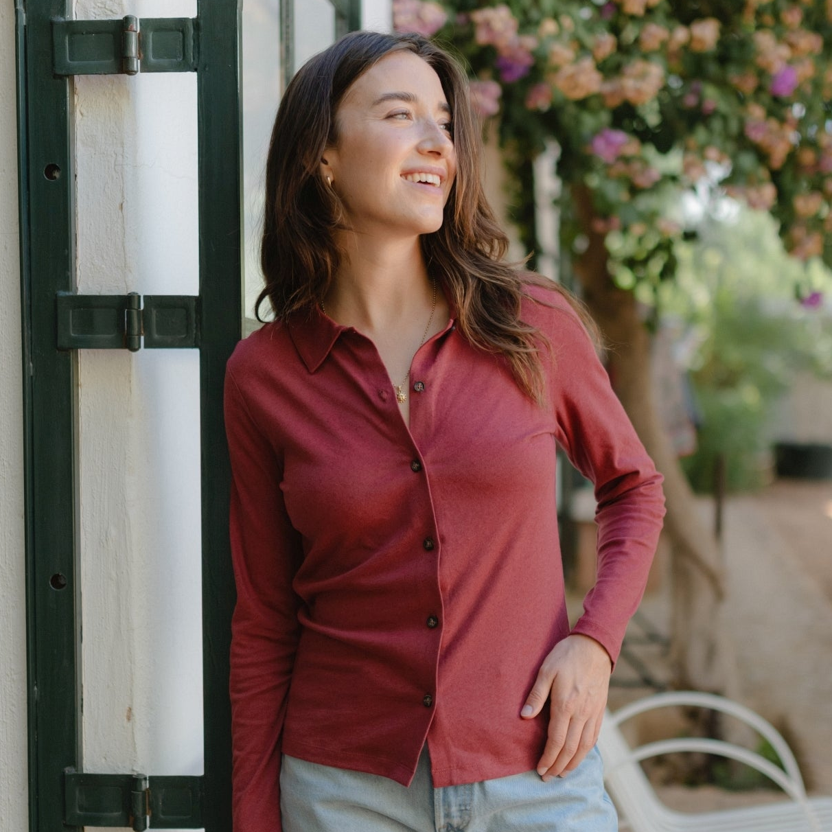 NORDLICHT Sara Jerseybluse Rot Bio-Baumwolle Leinen