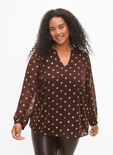 Zizzi Bluse Allover-Print V-Ausschnitt Langarm Große Größen