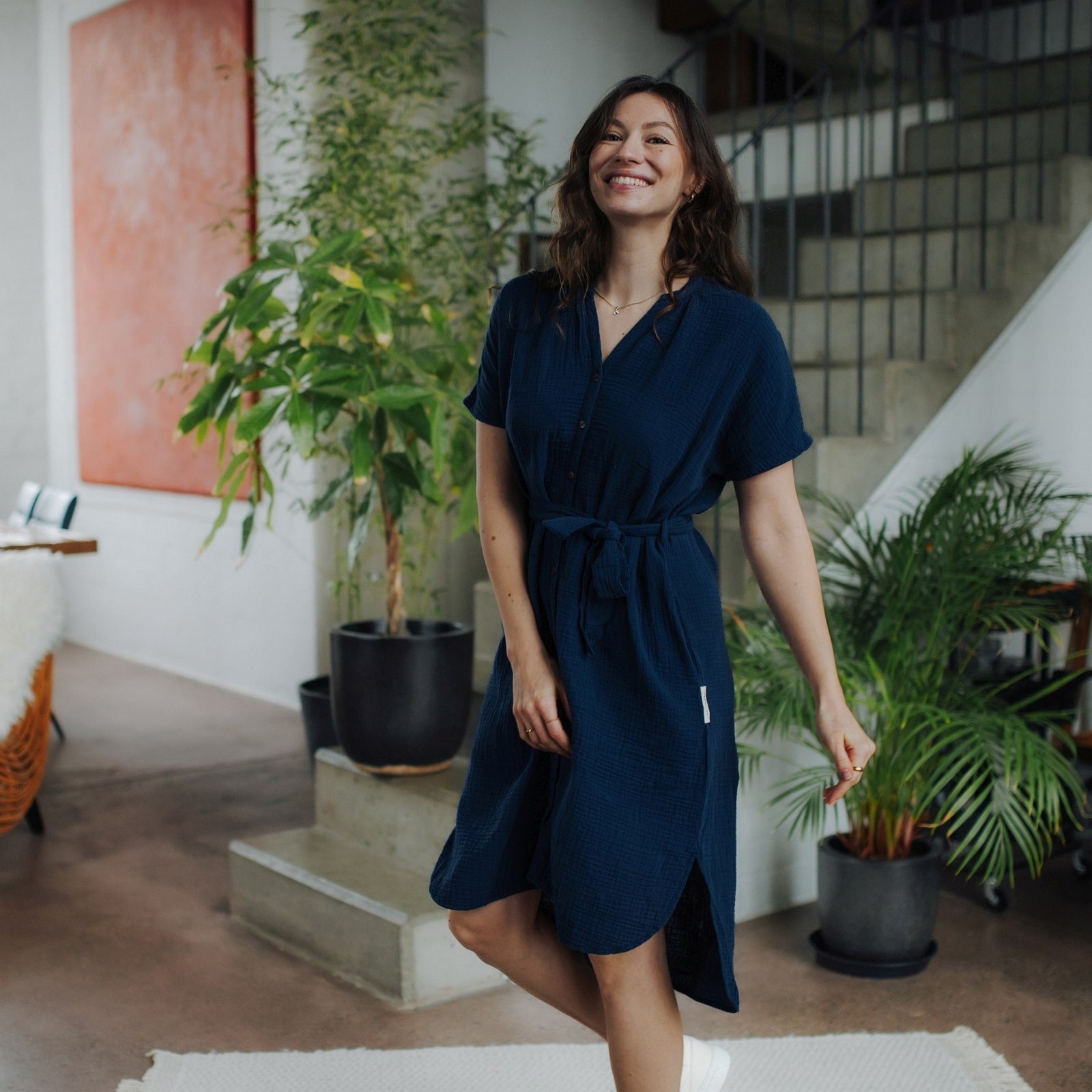 Nordlicht Ella Musselin Blusenkleid Damen mit Taschen