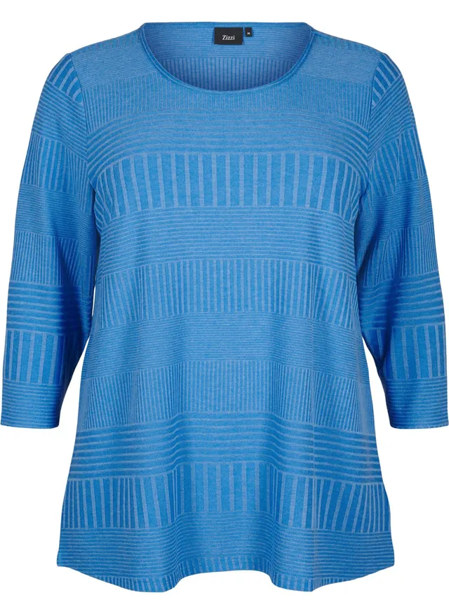 Zizzi Bluse Große Größen 3/4 Ärmel Grau Gestreift