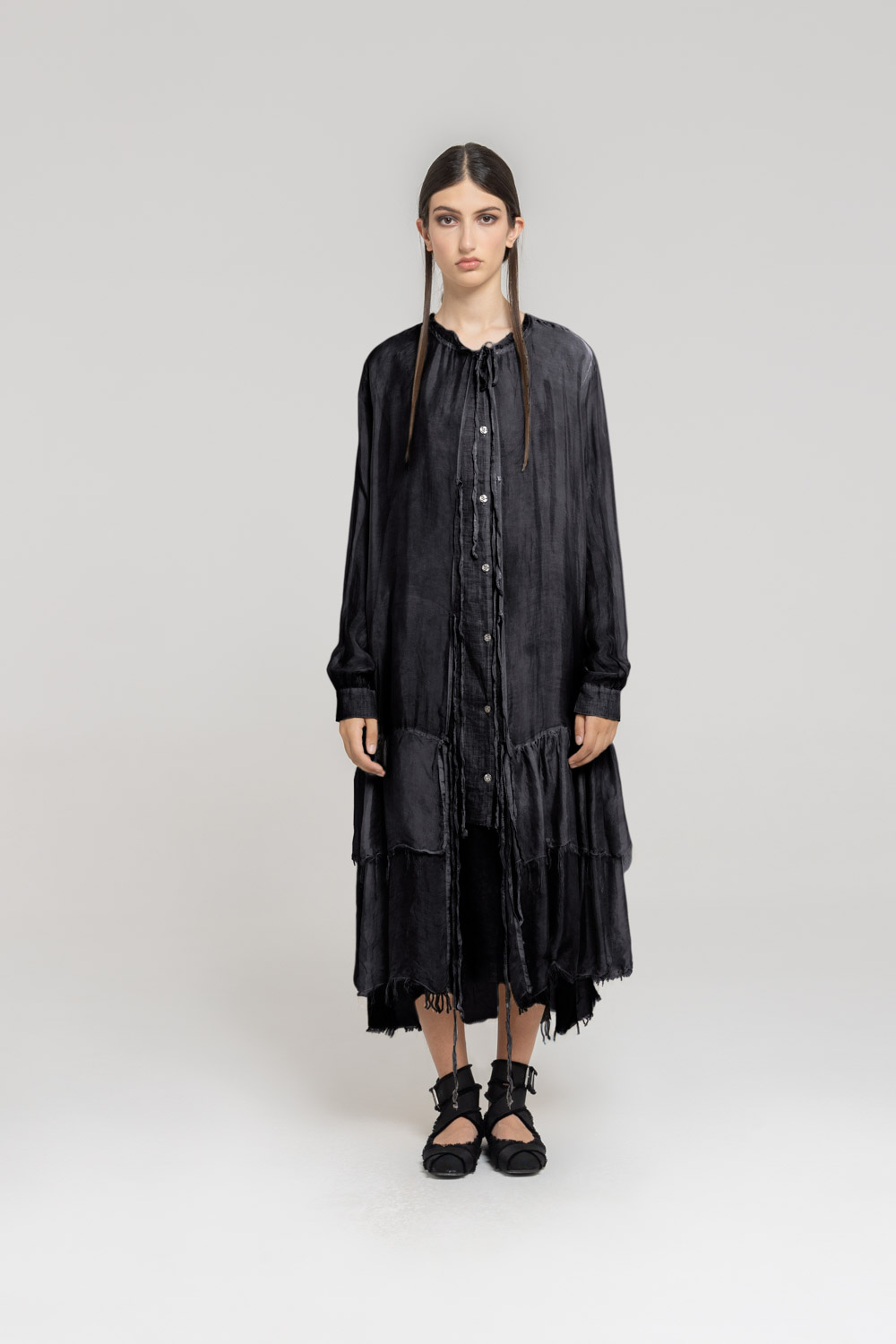 Sanctamuerte Abiti Abito Lungo Kleid Leinen Viskose Seide