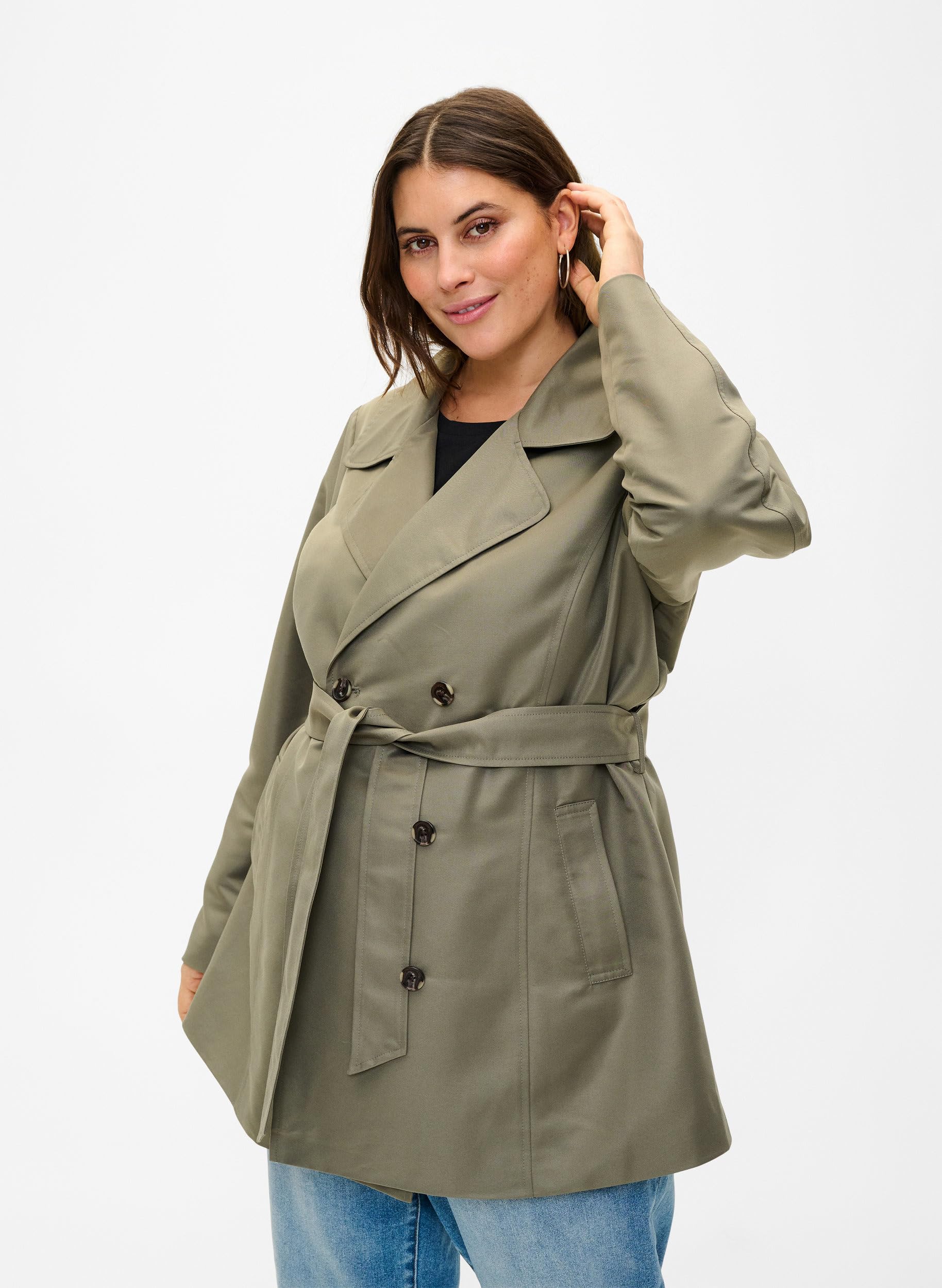 Zizzi Trenchcoat Kurz Gürtel Große Größen 42-60