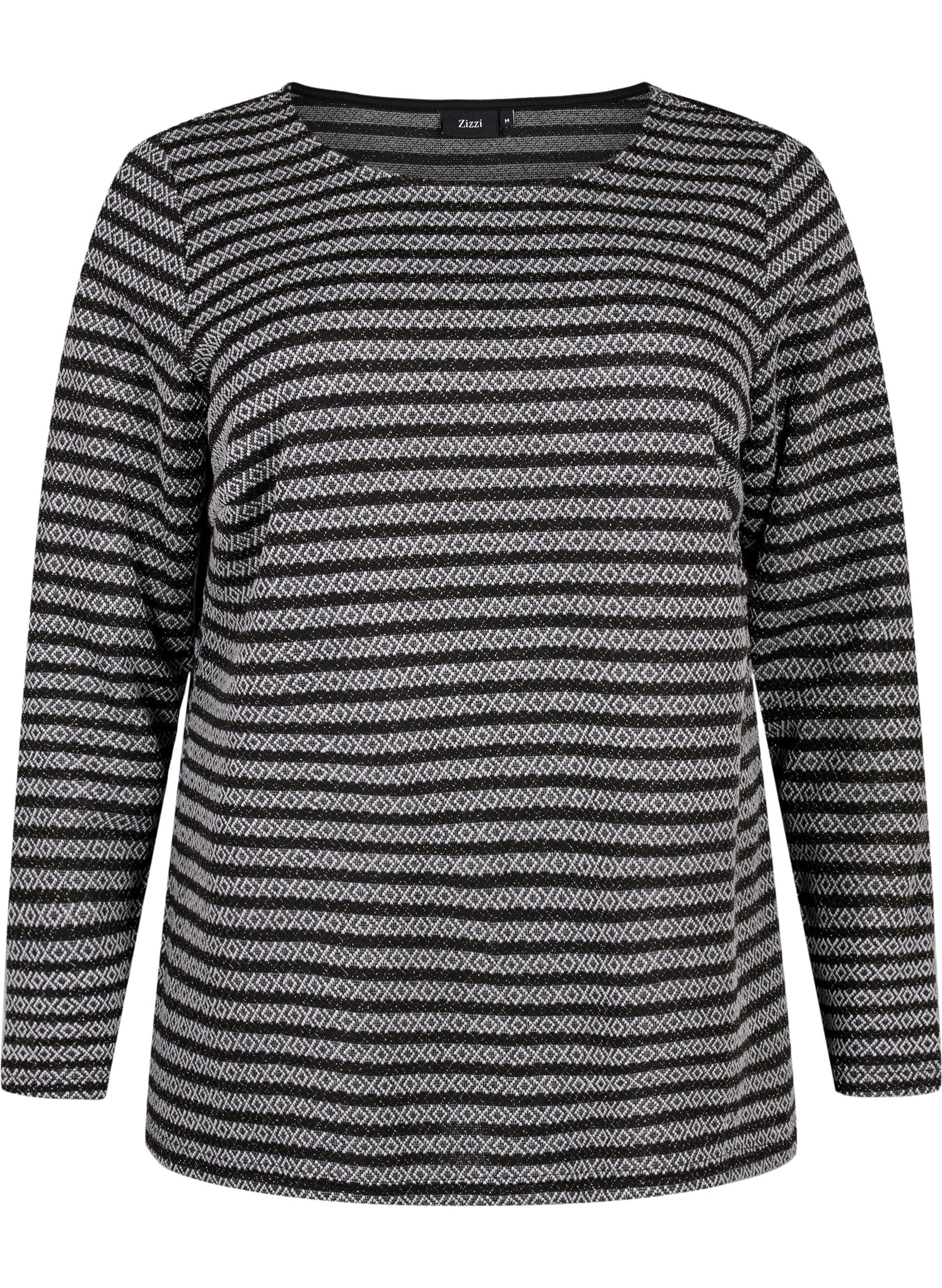 Zizzi Bluse Gestreift Rundhals Langarm Große Größen