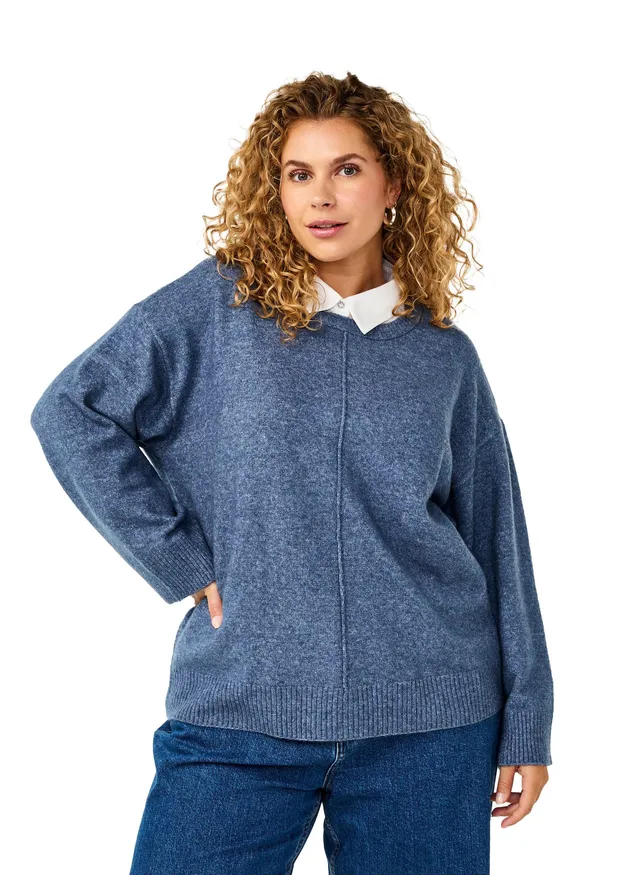 Zizzi Strickbluse Rundhals Rippbündchen Große Größen 42-60