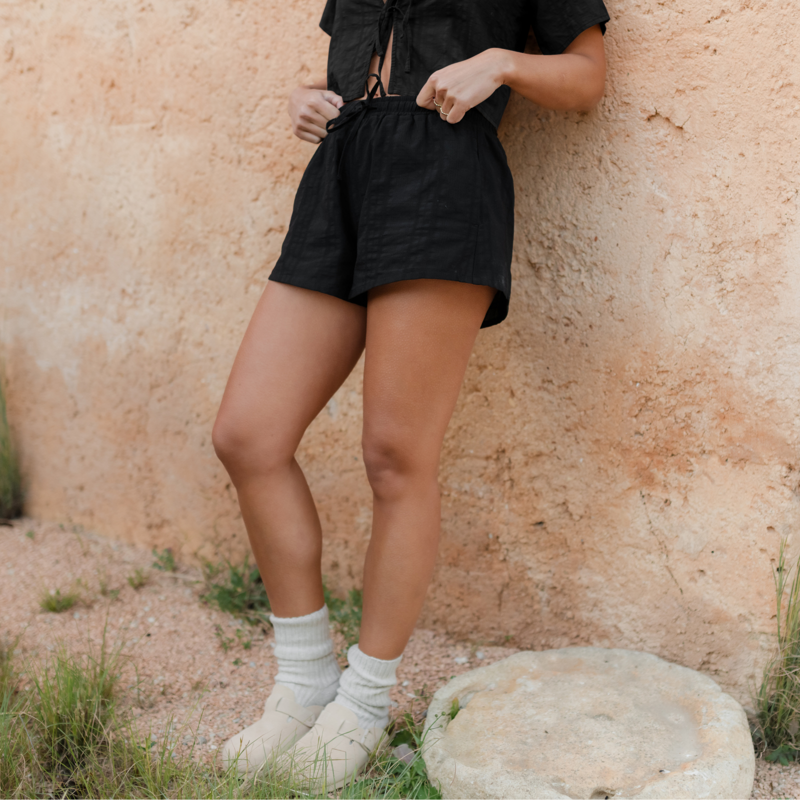 NORDLICHT Eira Jacquard Shorts Schwarz Bio-Baumwolle