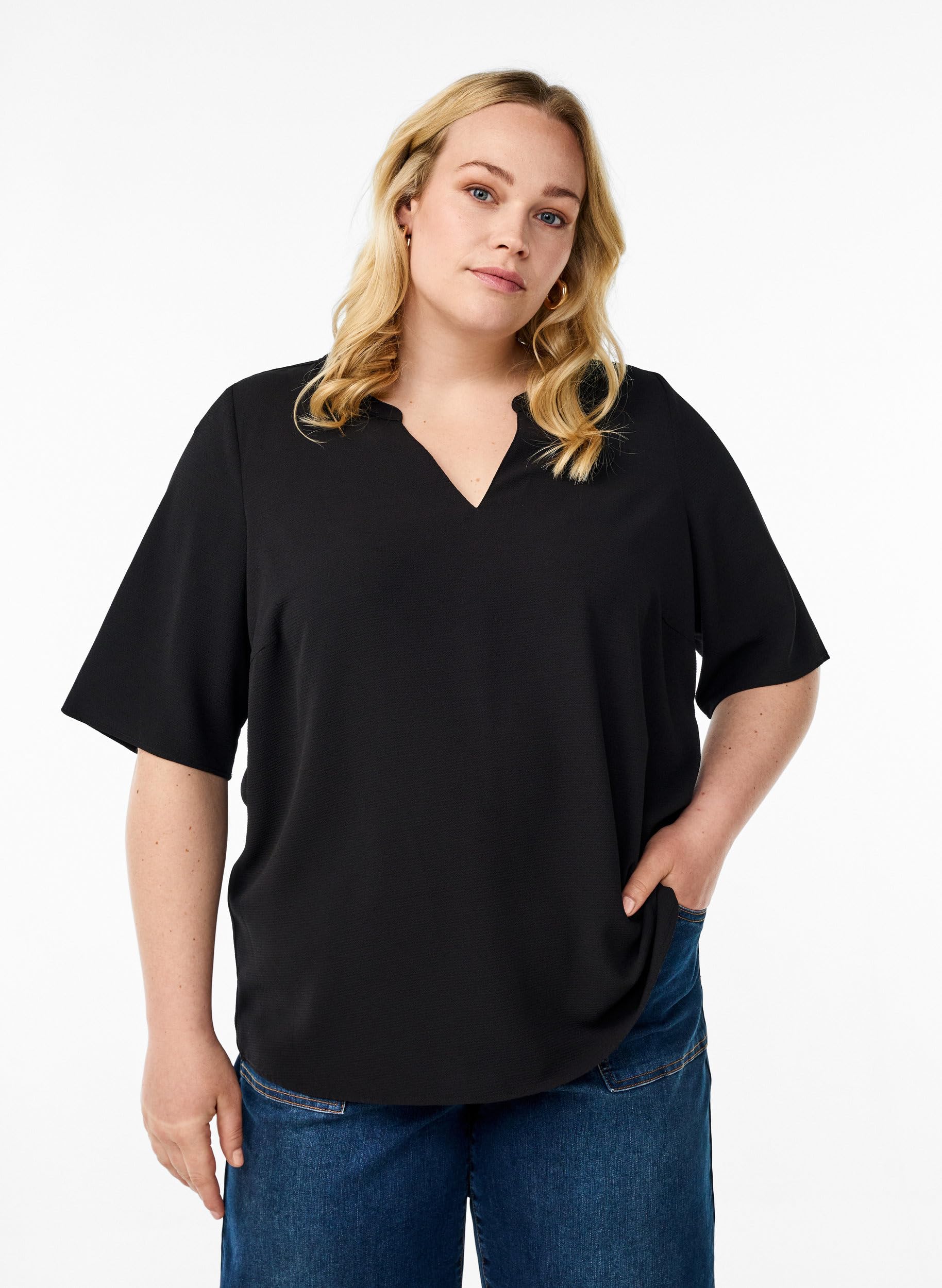 Zizzi Blouses & Shirts Bluse Kurzarm V-Ausschnitt Uni 42-60
