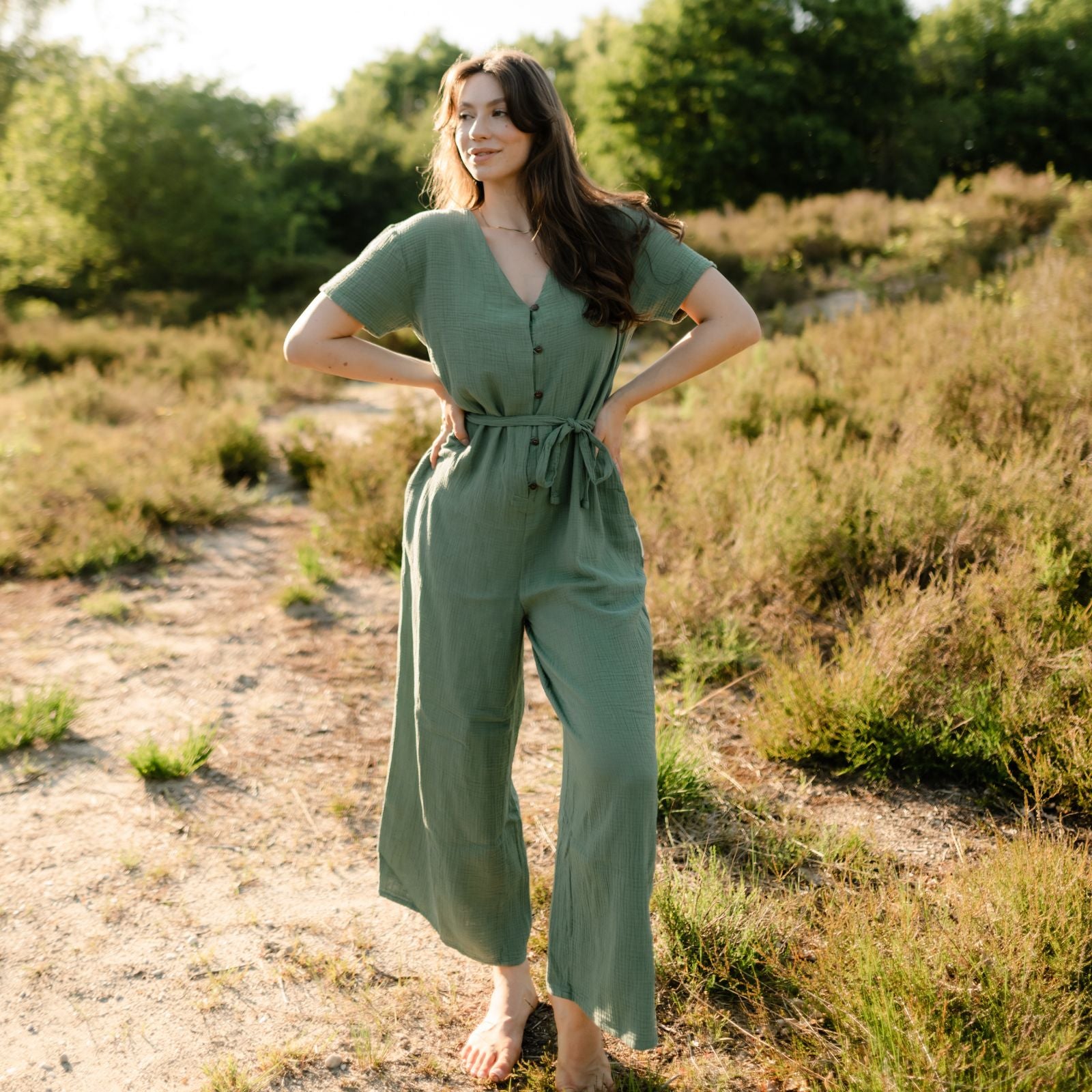 NORDLICHT Lara Musselin Jumpsuit Grün Bio-Baumwolle