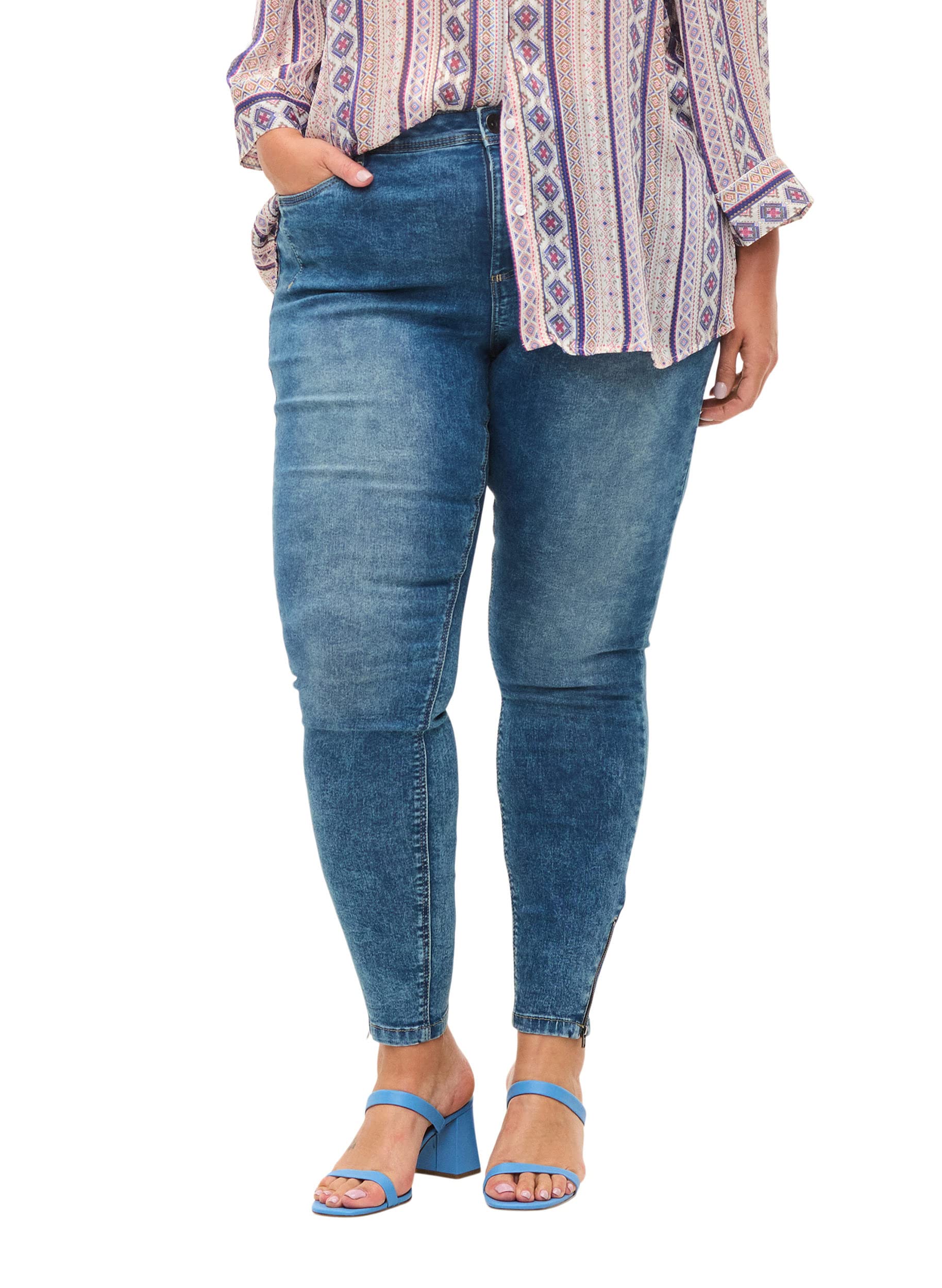 Zizzi Amy Cropped Jeans Blue Denim 7/8 Reiverschluss