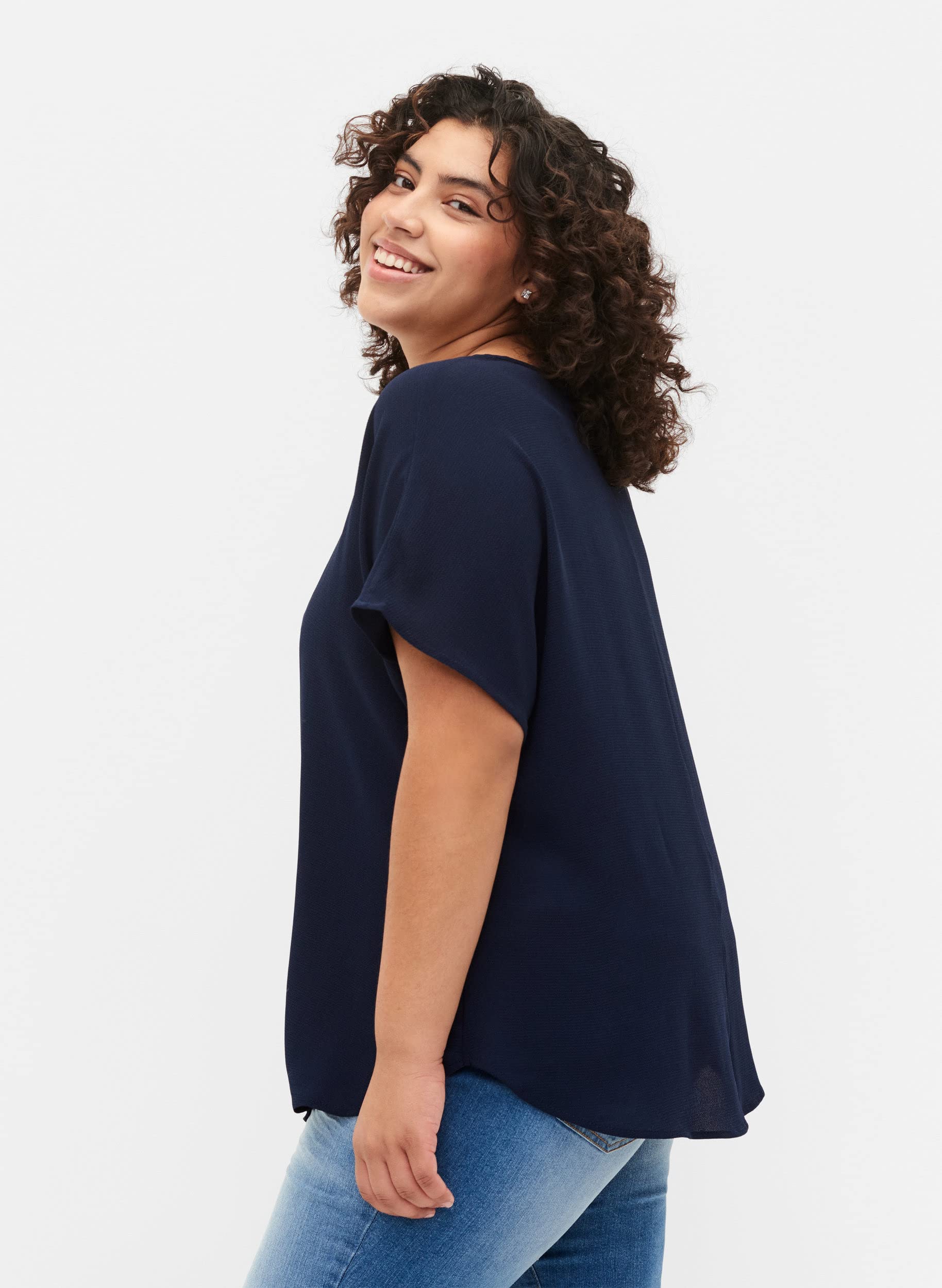 ZIZZI Blouses Bluse Kurzarm Tunika 50-52 Schwarz locker