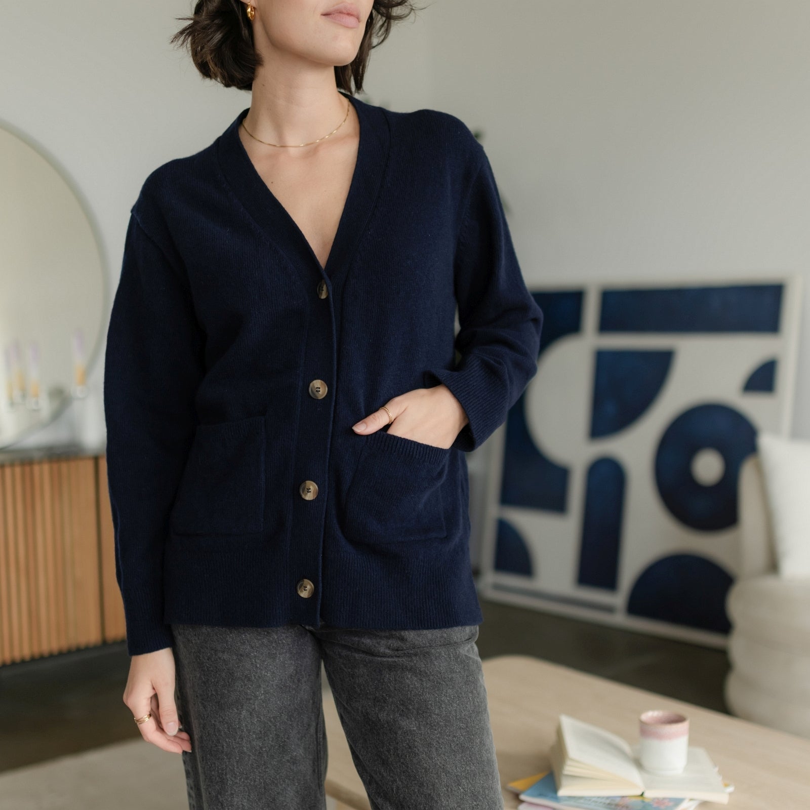NORDLICHT Milla Woll-Cardigan recycelte Wolle Marineblau