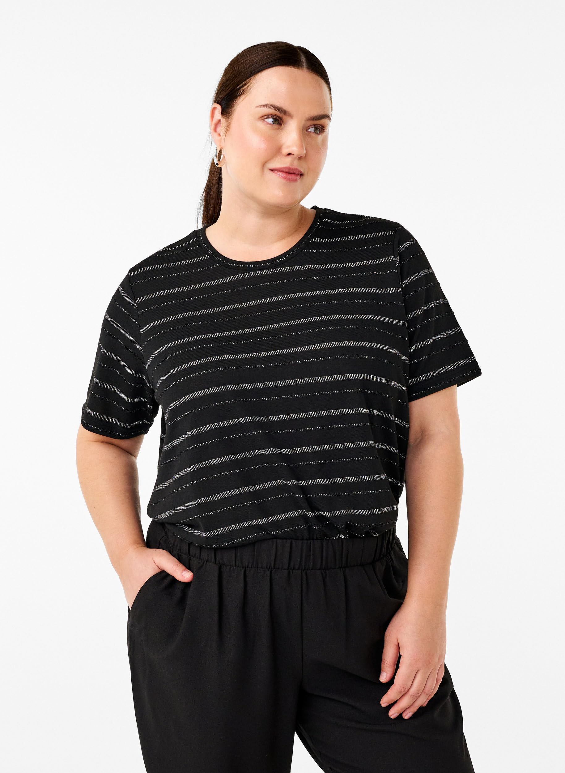 Zizzi T-Shirts & Tops T-Shirt Rundhals Streifen Silber 42-60