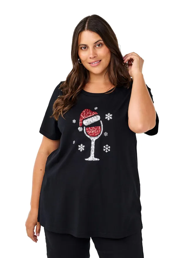 Zizzi Nightwear Weihnachts-T-Shirt Baumwolle Rundhals Gr. 42-60