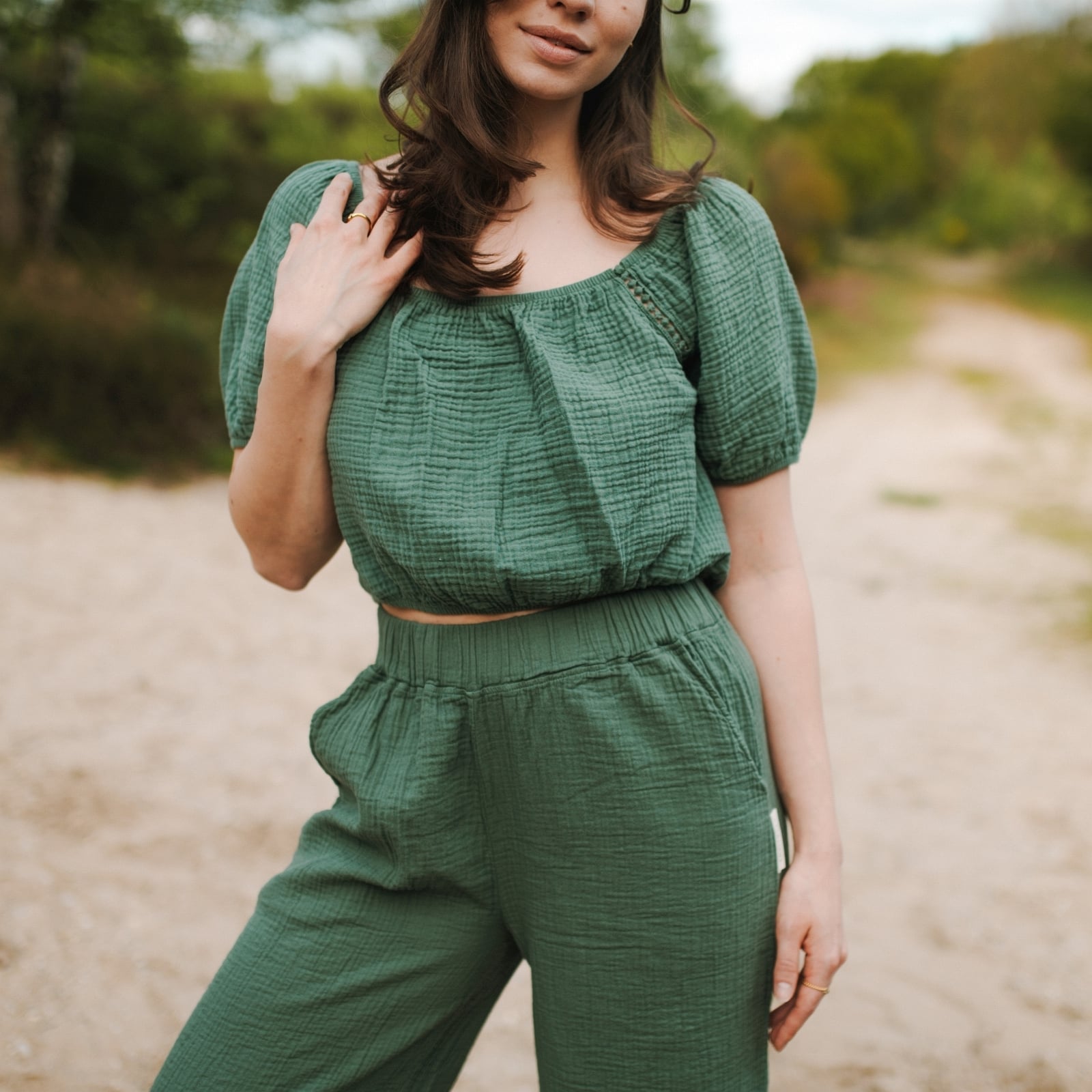 Nordlicht Mailin Musselin Crop Top Damen Rüschen
