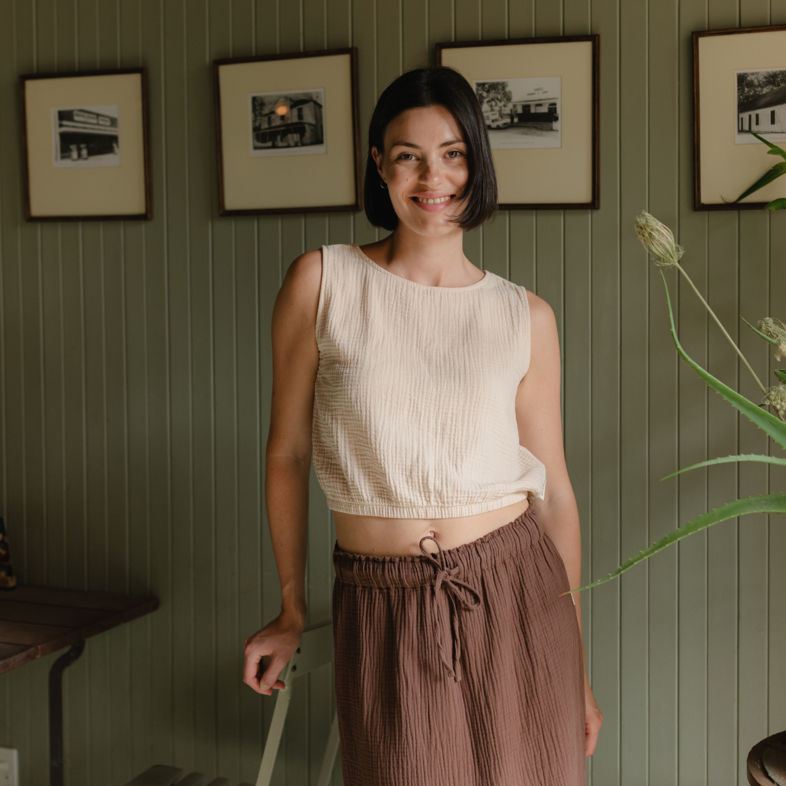 NORDLICHT Marie Musselin Crop Top Natur Bio-Baumwolle