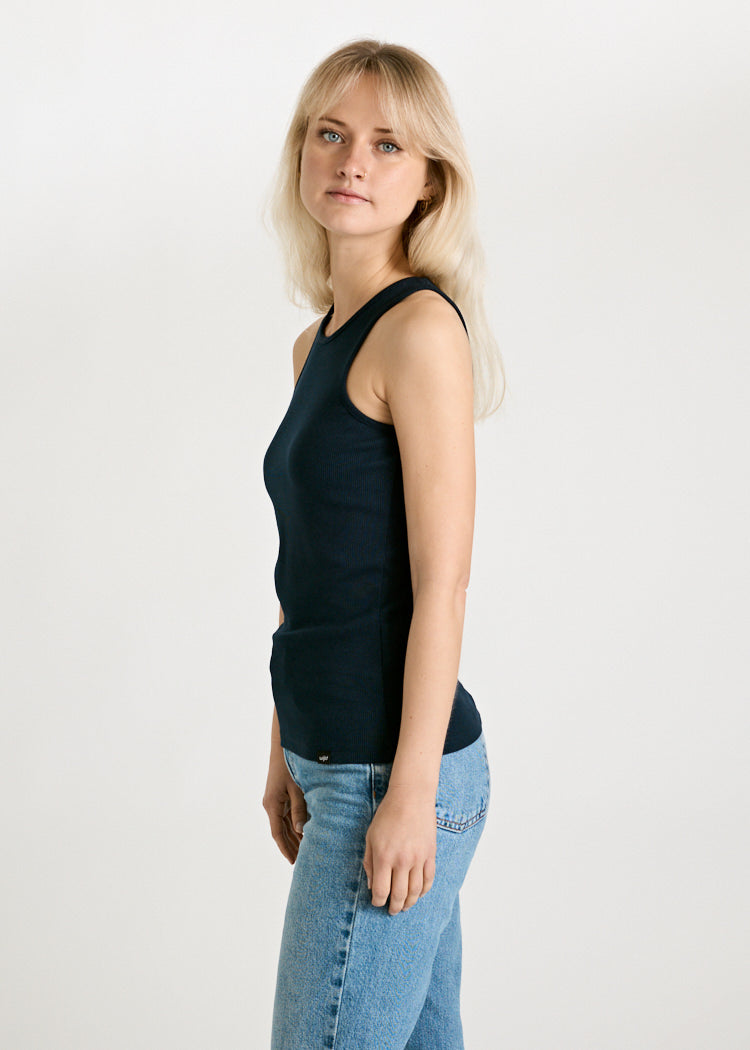 Wijld Irene Damen Ripp Tank Top Navy Blue Lyocell