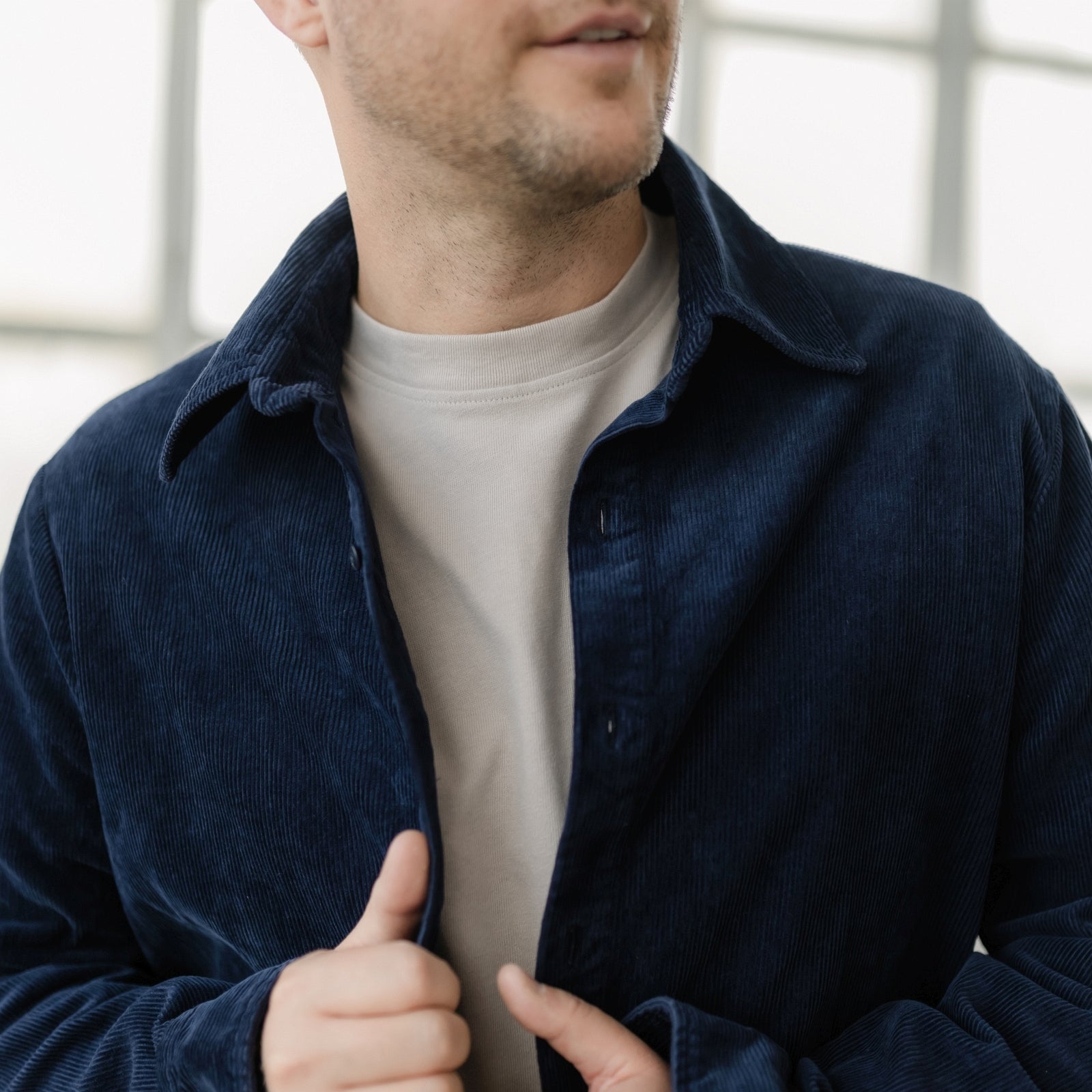 NORDLICHT Emil Cordhemd Herren Blau L Bio-Baumwolle