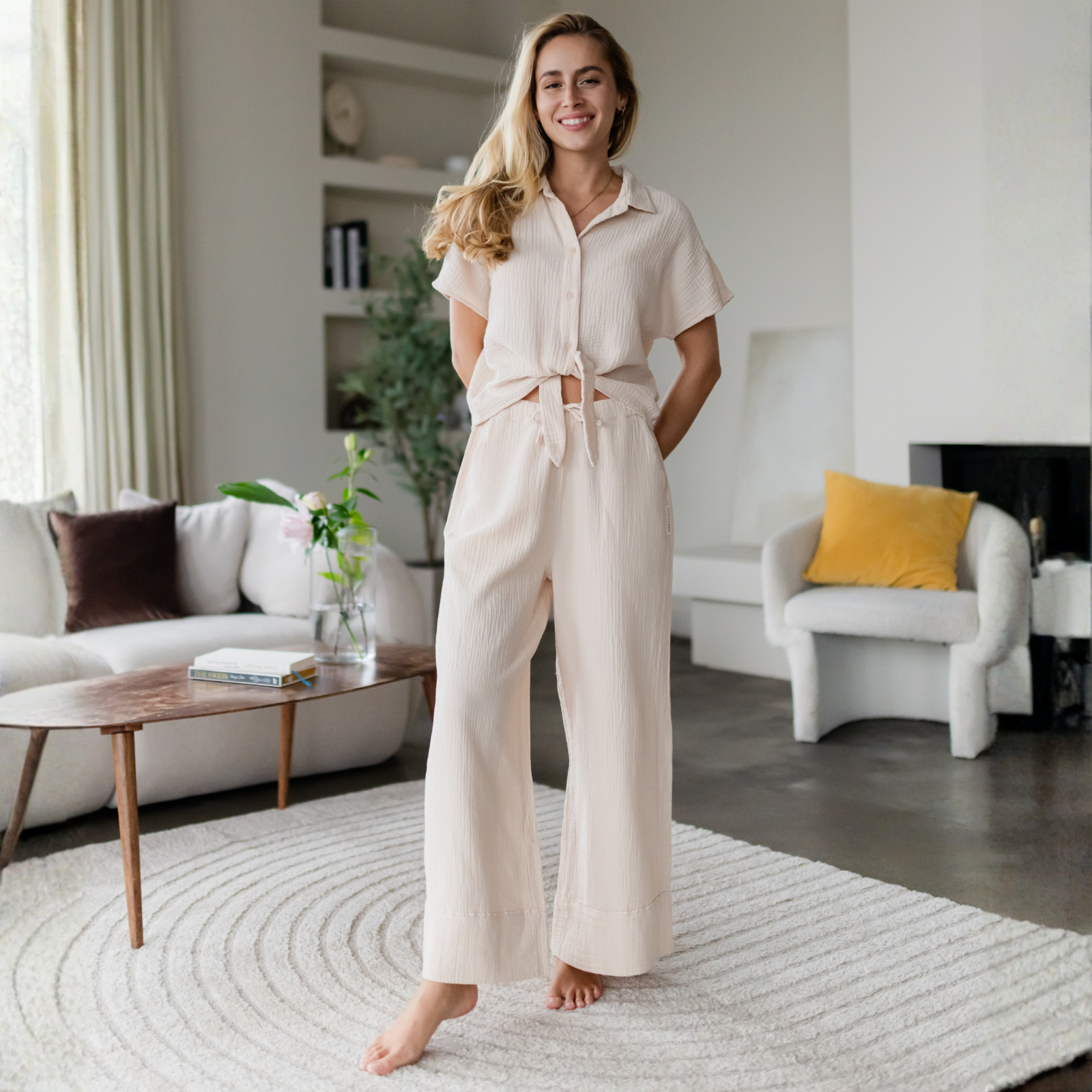 NORDLICHT Birte Musselin Bluse Damen Natur Kurzarm