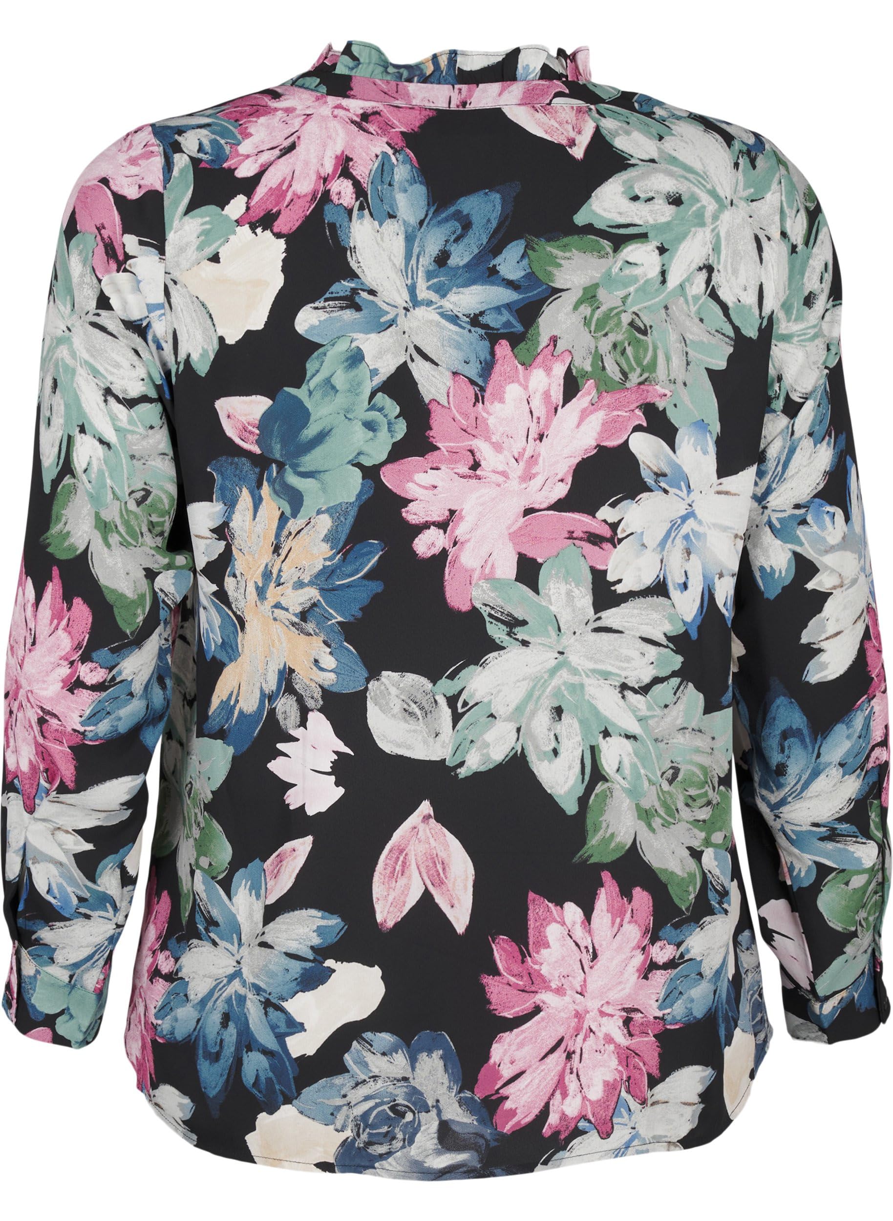 Zizzi Bluse Blumendruck Langarm Rüschenkragen 42-60