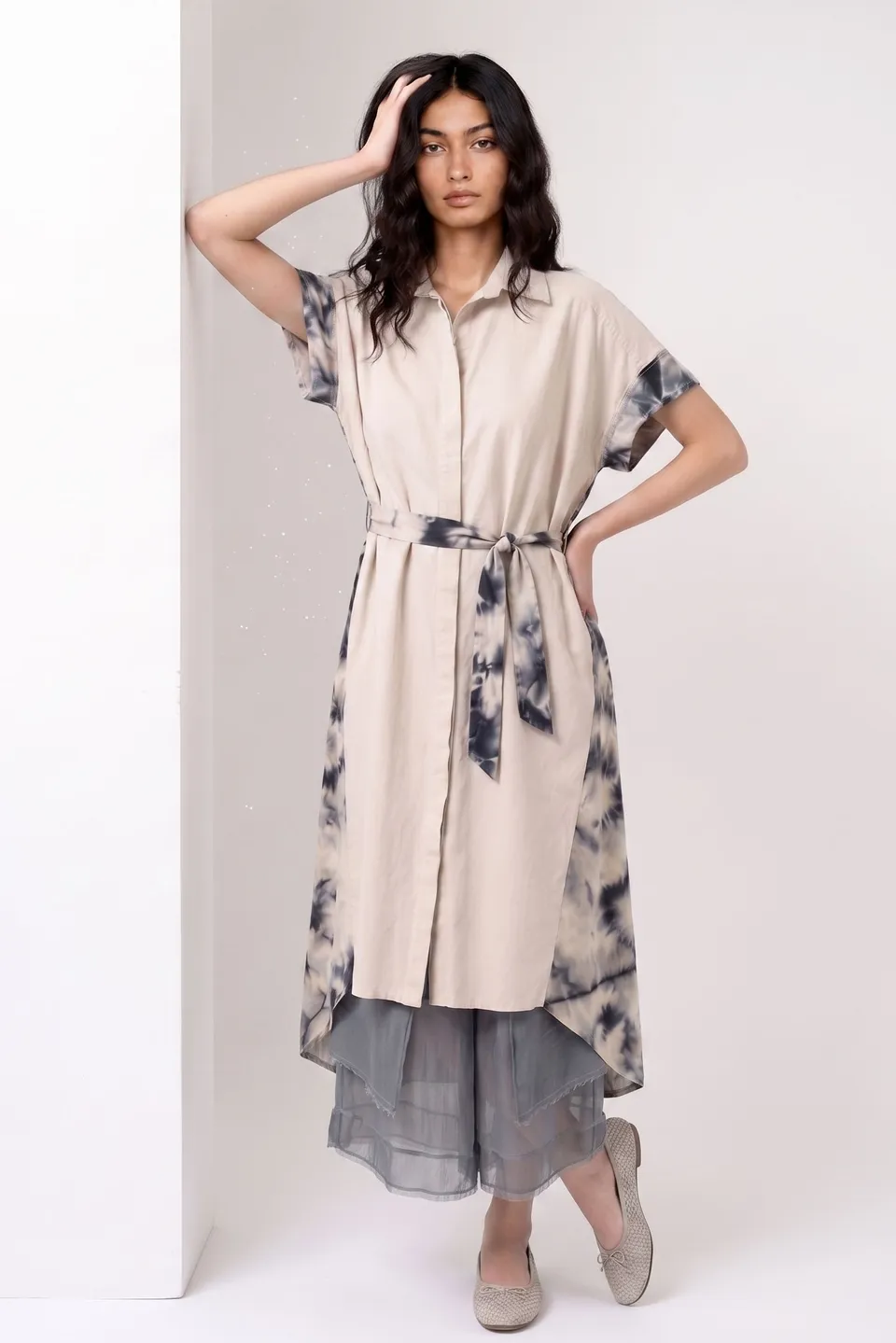 Sanctamuerte Camicie Hemdkleid Lang Baumwolle Marble