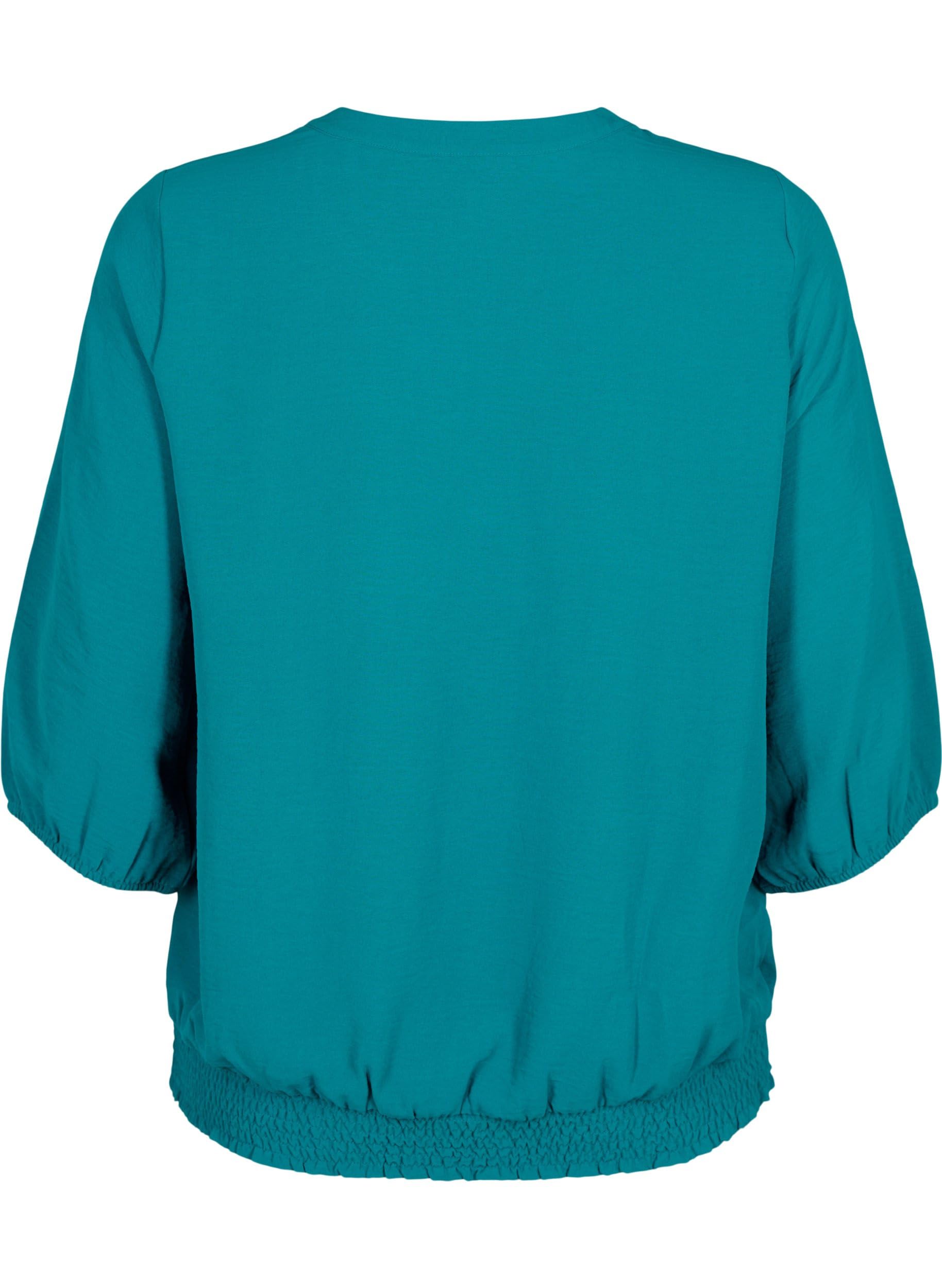 Zizzi Bluse Damen Smok Print 3/4 Ärmel V-Ausschnitt locker
