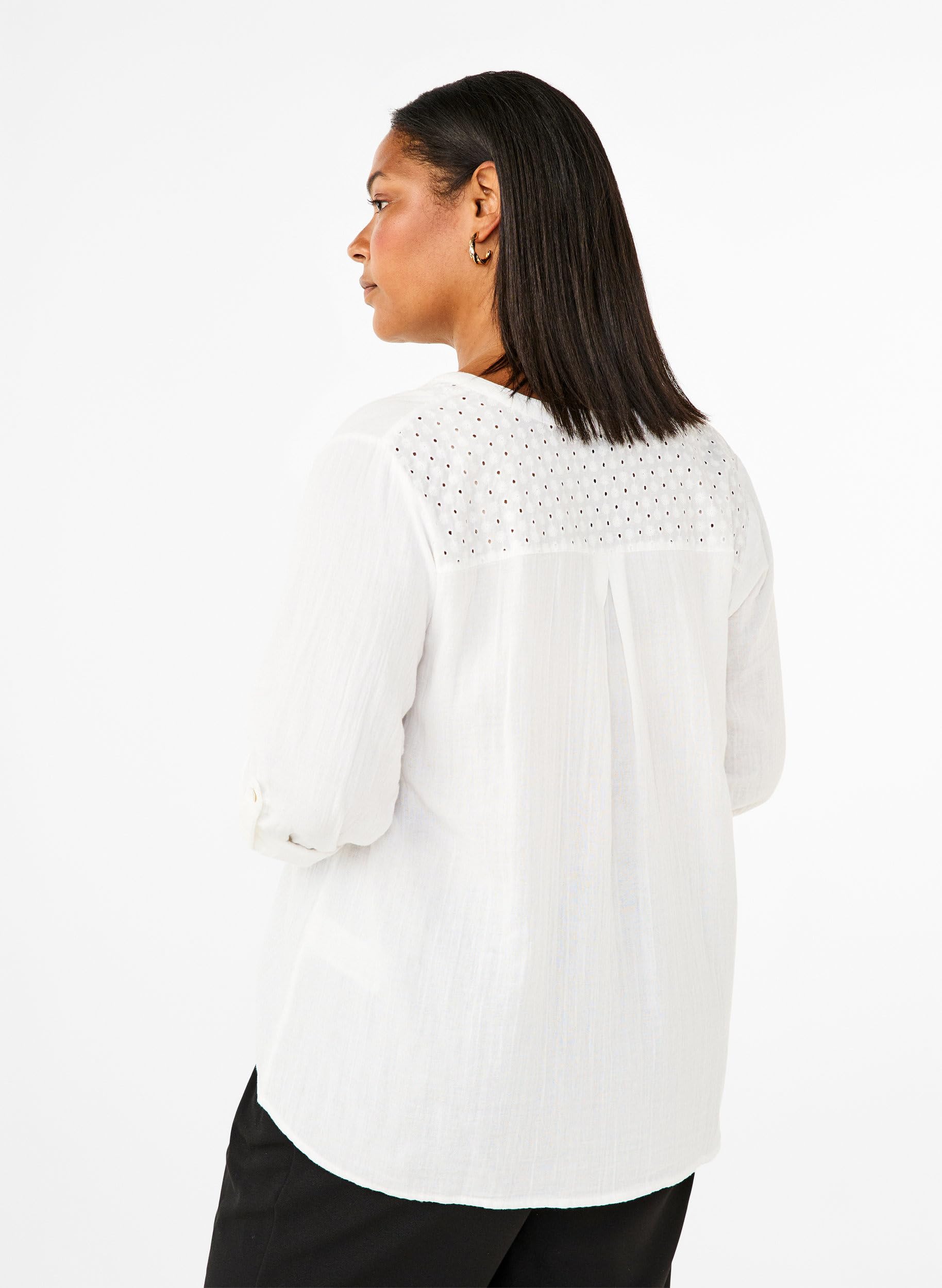 Zizzi Blouses Bluse Baumwolle Langarm Lochstickerei