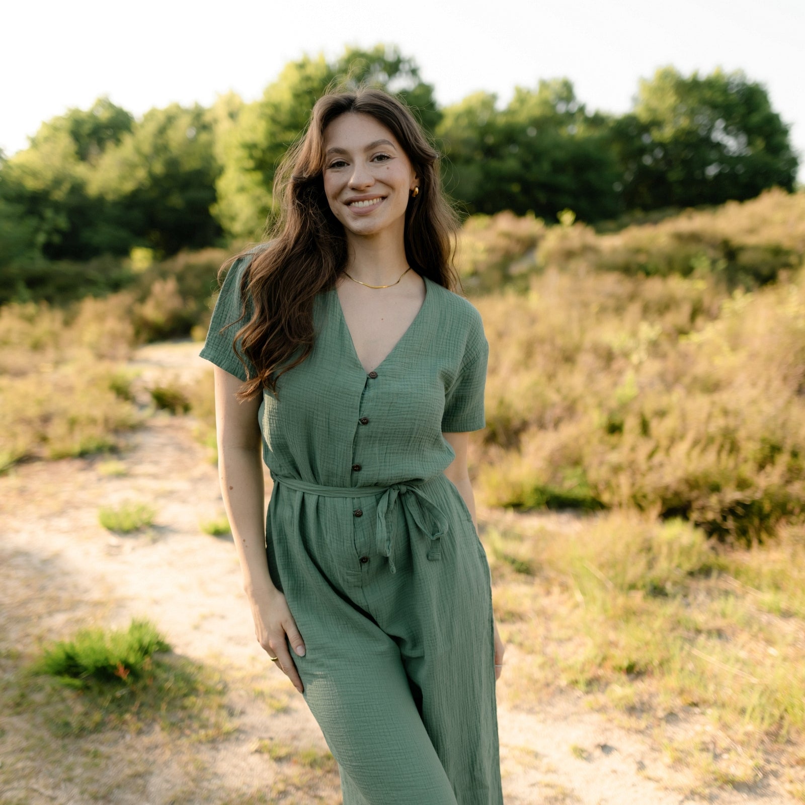 NORDLICHT Lara Musselin Jumpsuit Grün Bio-Baumwolle