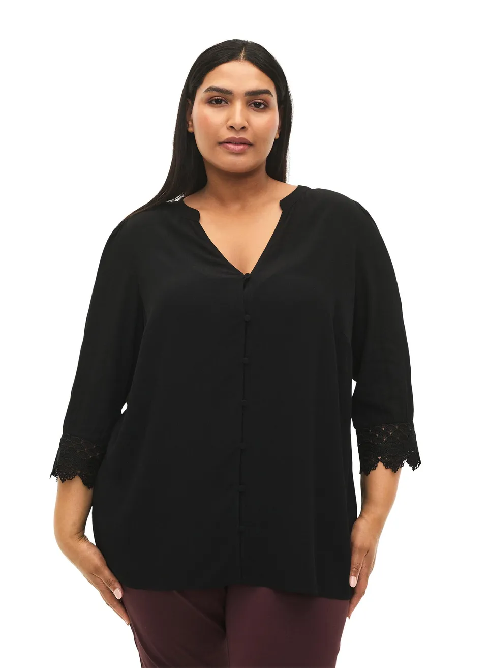 Zizzi Blouses & Shirts Hemd V-Ausschnitt Spitze 7/8-Arm