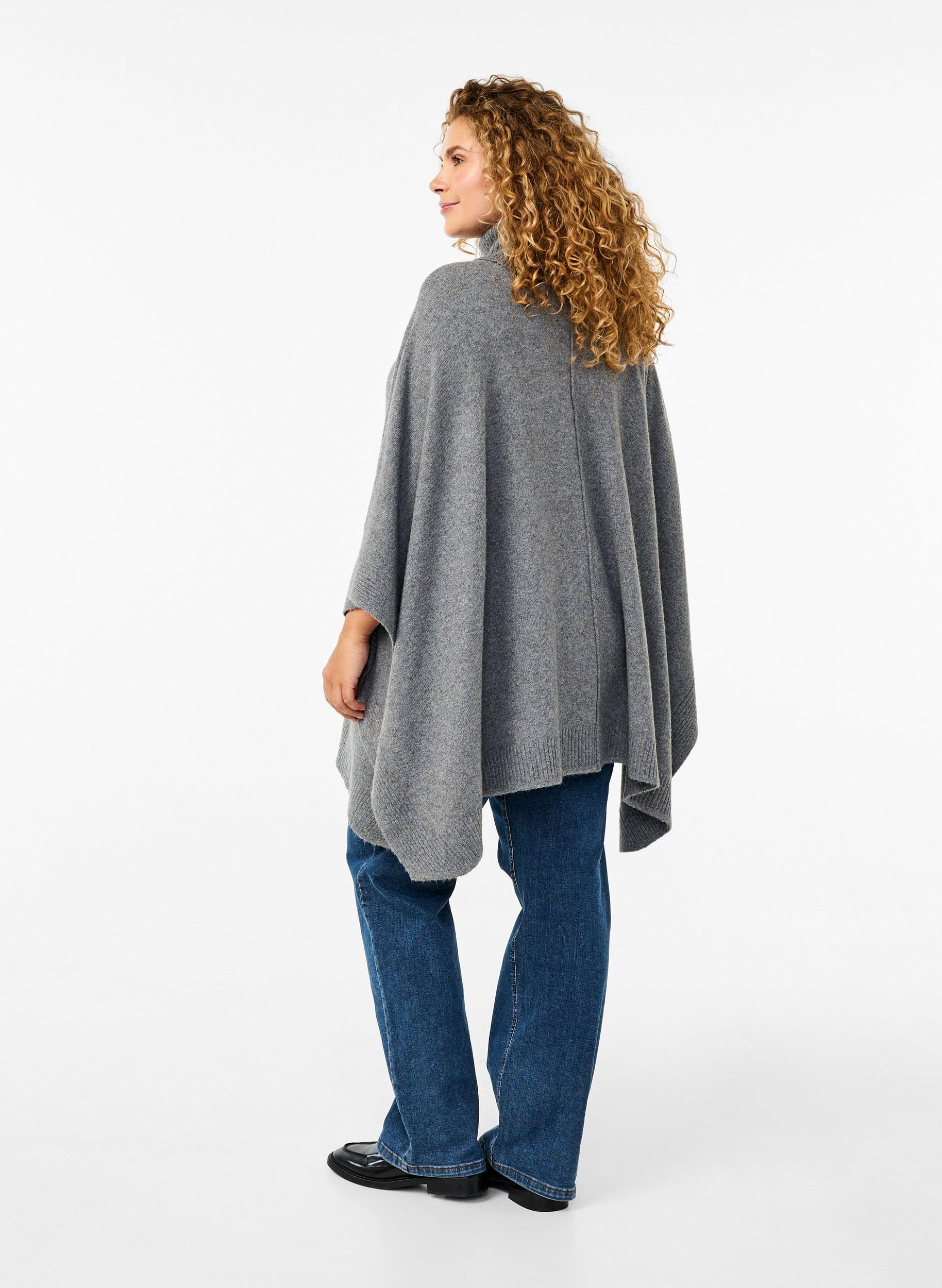Zizzi Poncho Rollkragen Strickponcho Große Größen