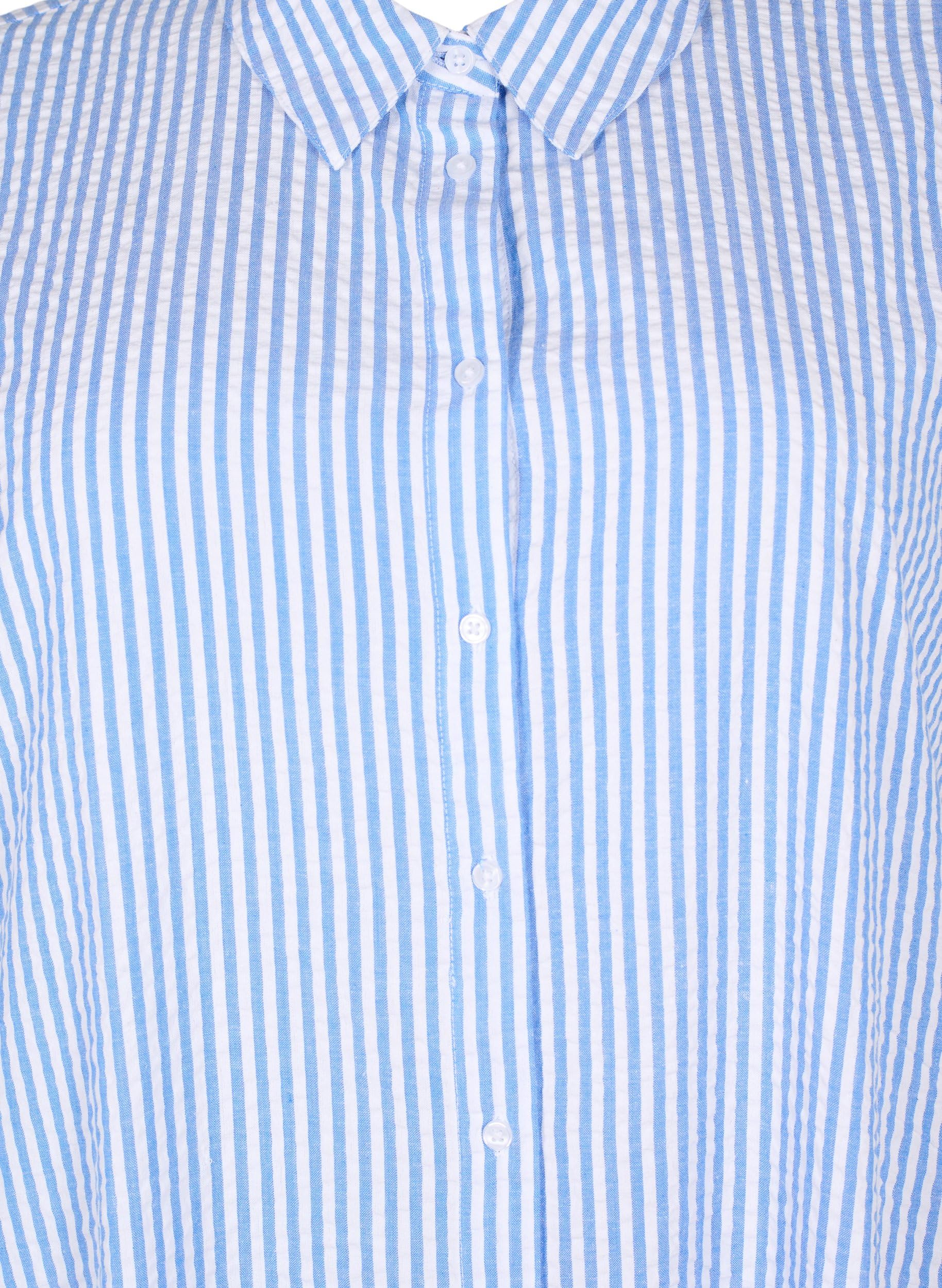Zizzi T-Shirts Langes Shirt M 46/48 Light Blue Stripe Baumwolle