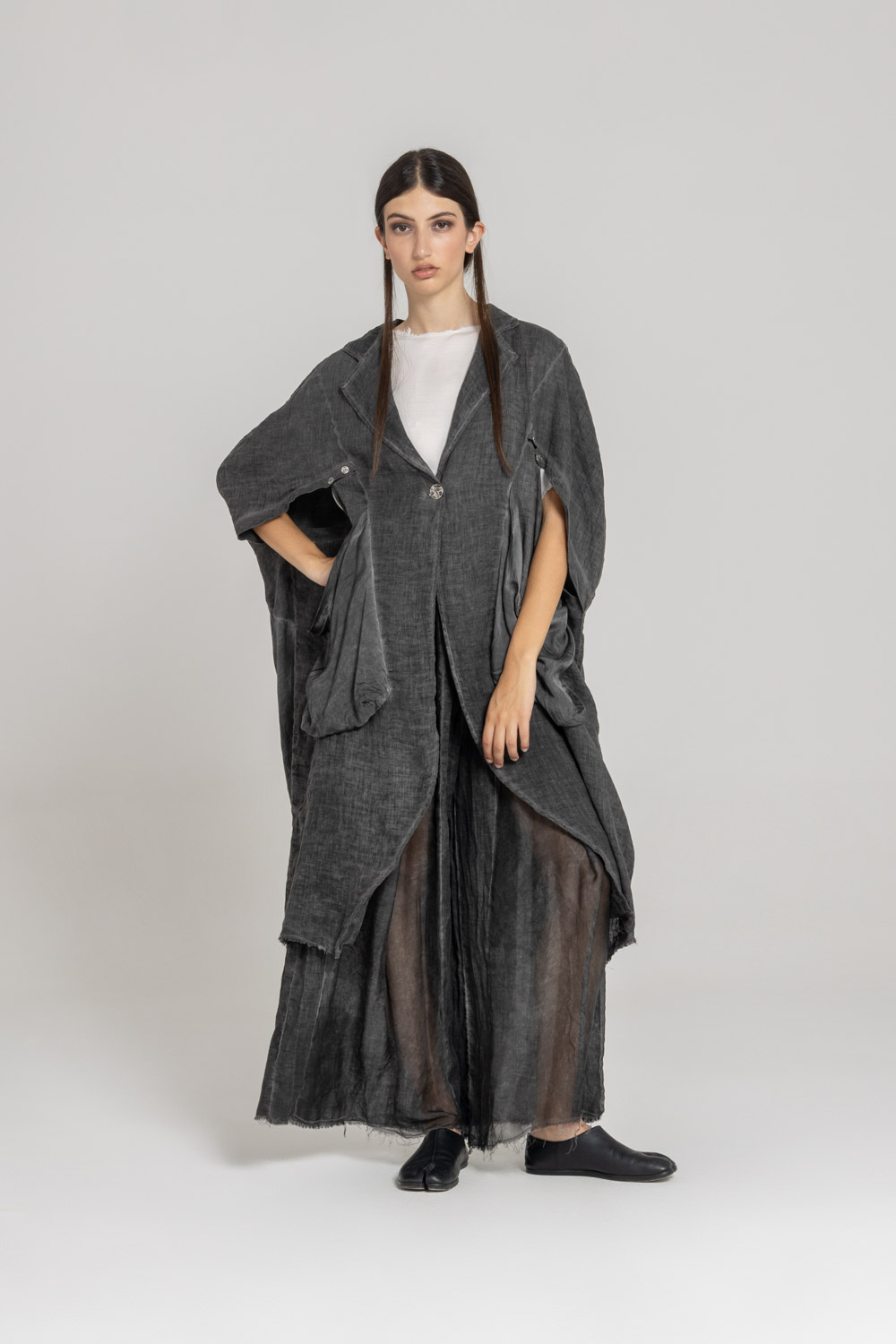 Sanctamuerte Capispalla Kimono Blazer Over Blazer Leinen