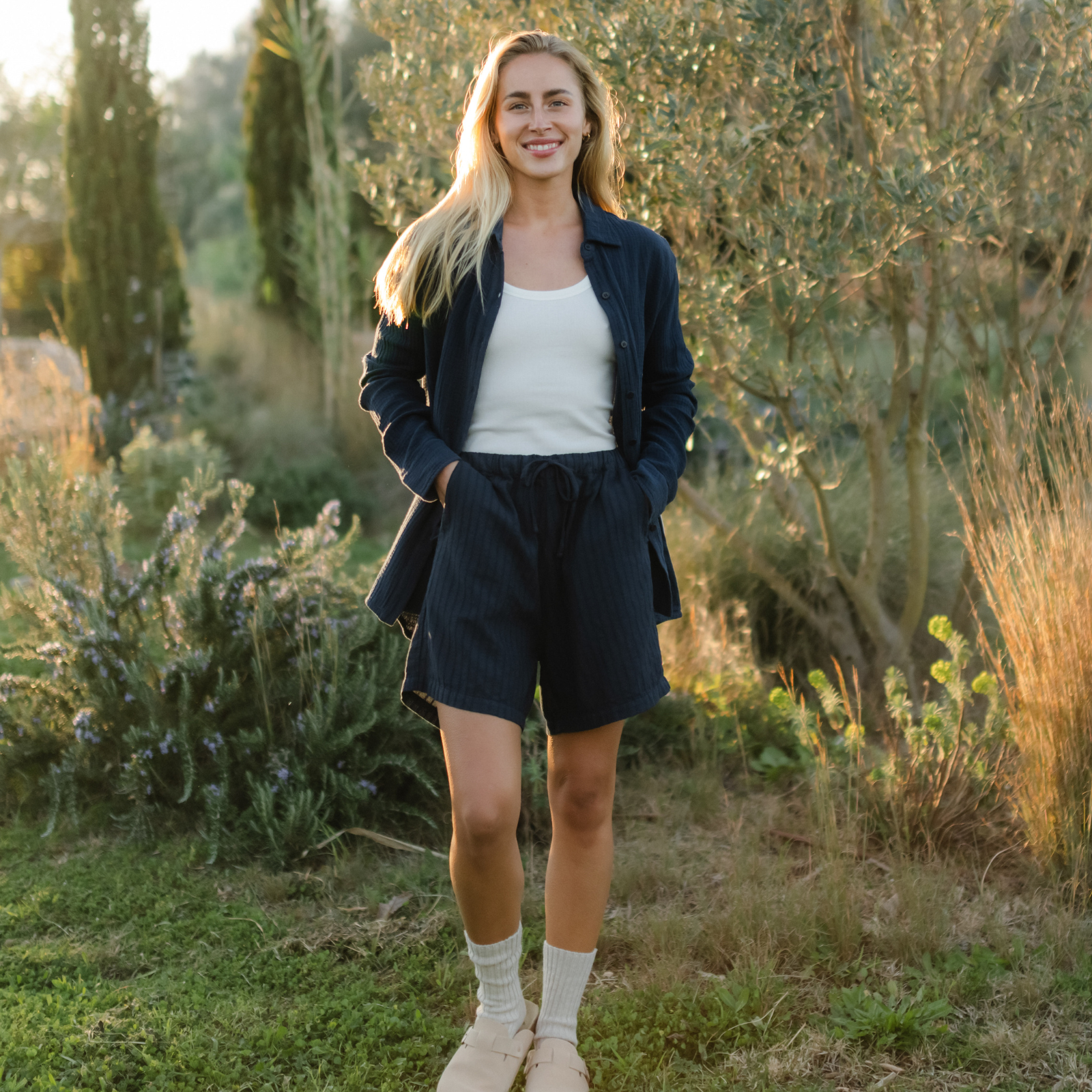 NORDLICHT Tinja Shorts blau Streifen Musselin