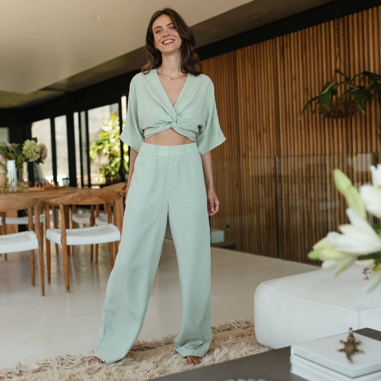 NORDLICHT Nora Palazzo Hose Grün Tencel