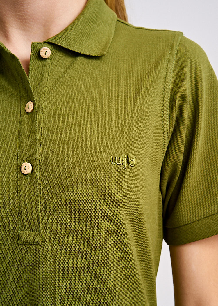 Wijld Polo-Kleid Olive Damenkleid grün Lyocell Bio-Baumwolle