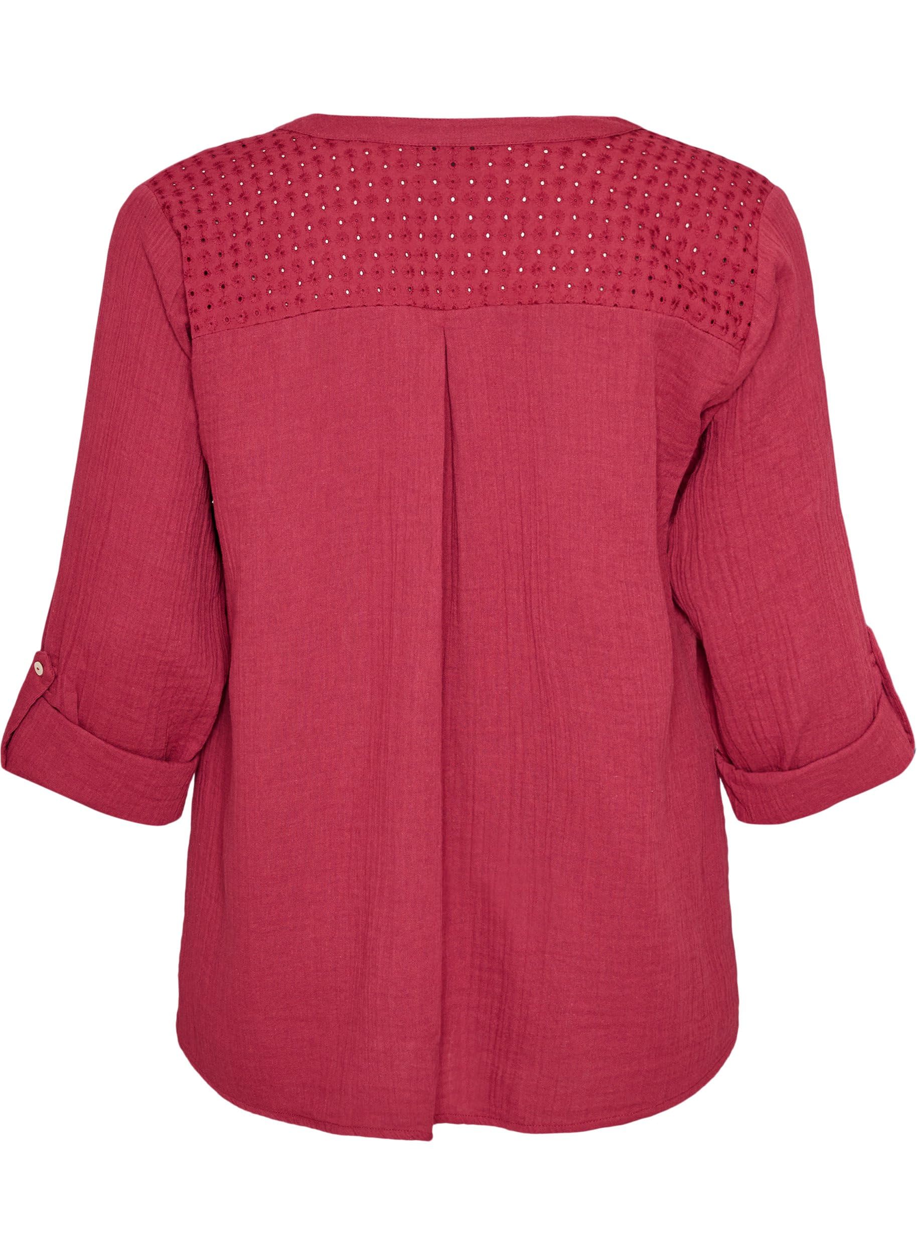 Zizzi Musselinbluse Damen Rhododendron Lochstickerei Gr.50-52