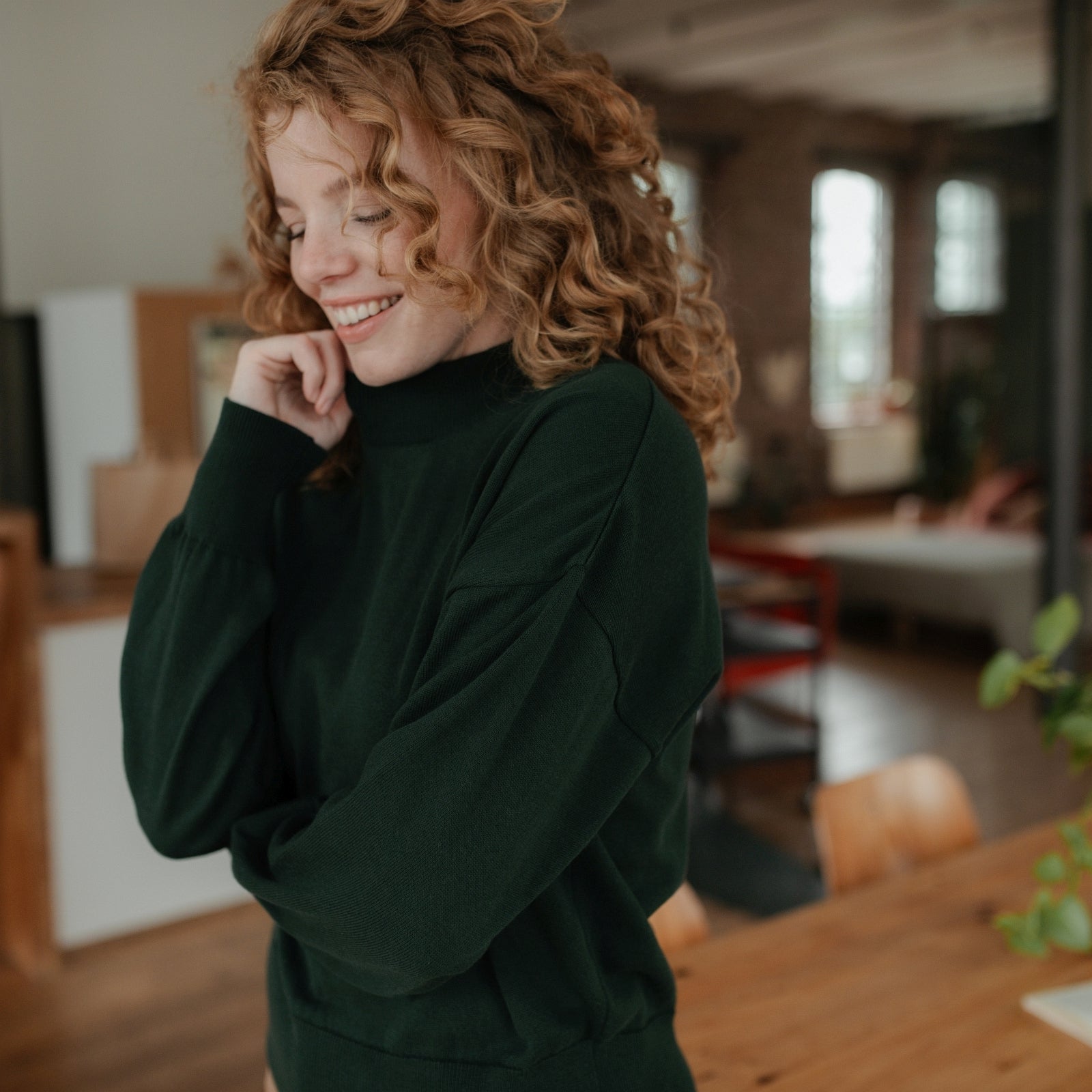 NORDLICHT Tarja Feinstrick Pullover Bio-Baumwolle Grün M