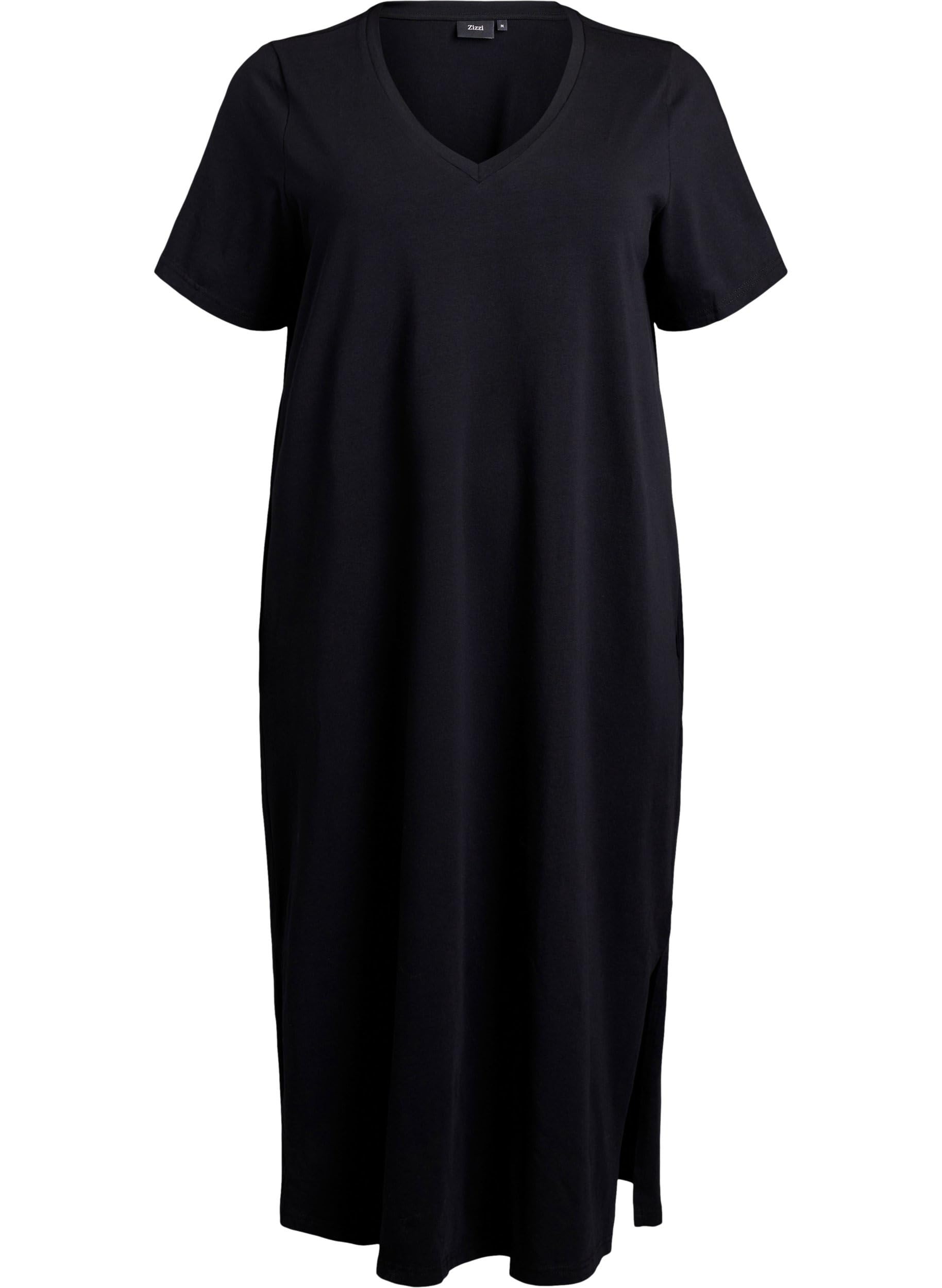 ZIZZI Dresses Midi Kleid Kurzarm V-Ausschnitt Schwarz Baumwolle