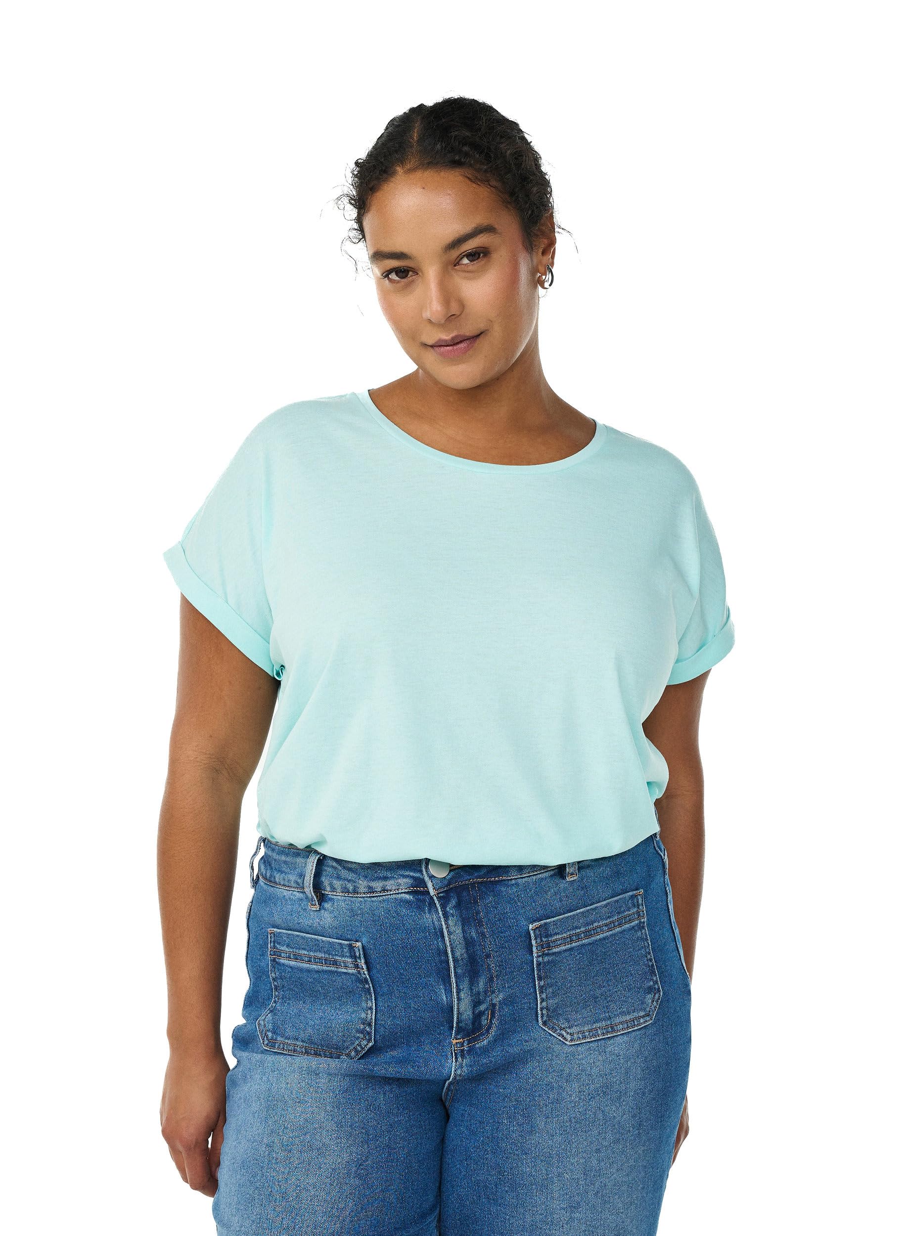 Zizzi Cotton T-Shirt Rundhals Bright White Große Größen