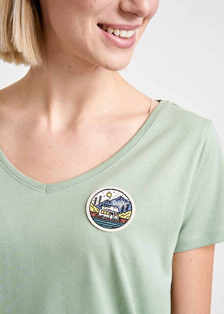 Wijld Caravan V-Shirt Damen Holz V-Ausschnitt