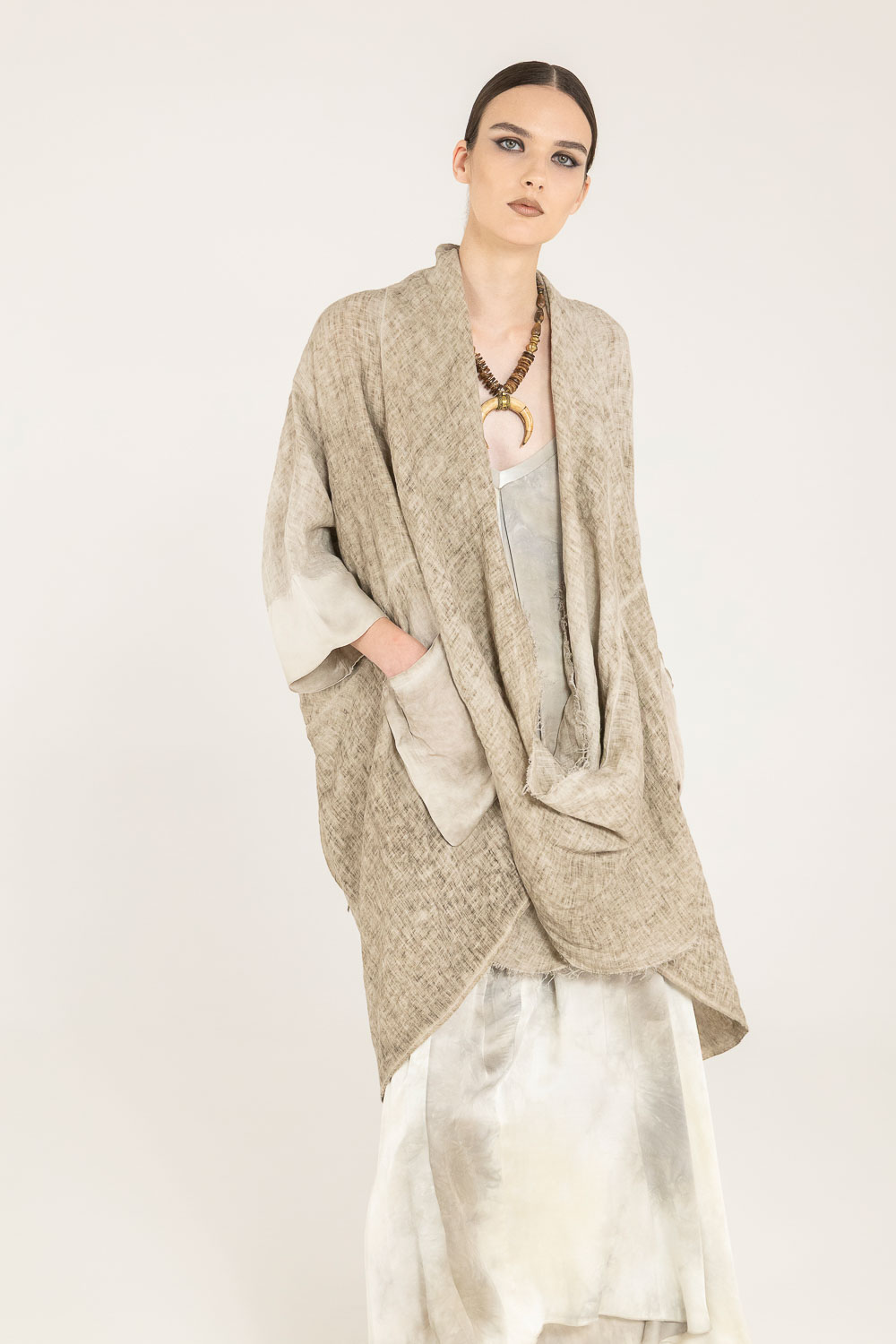 Sanctamuerte Maglieria Maxi Maglia Poncho-Pullover Leinen