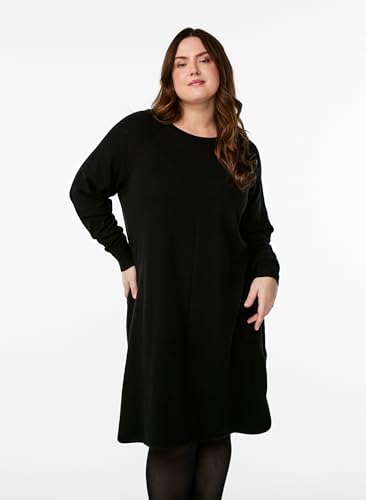 Zizzi Dresses Strickkleid Rundhals Schlitz Black große Größen